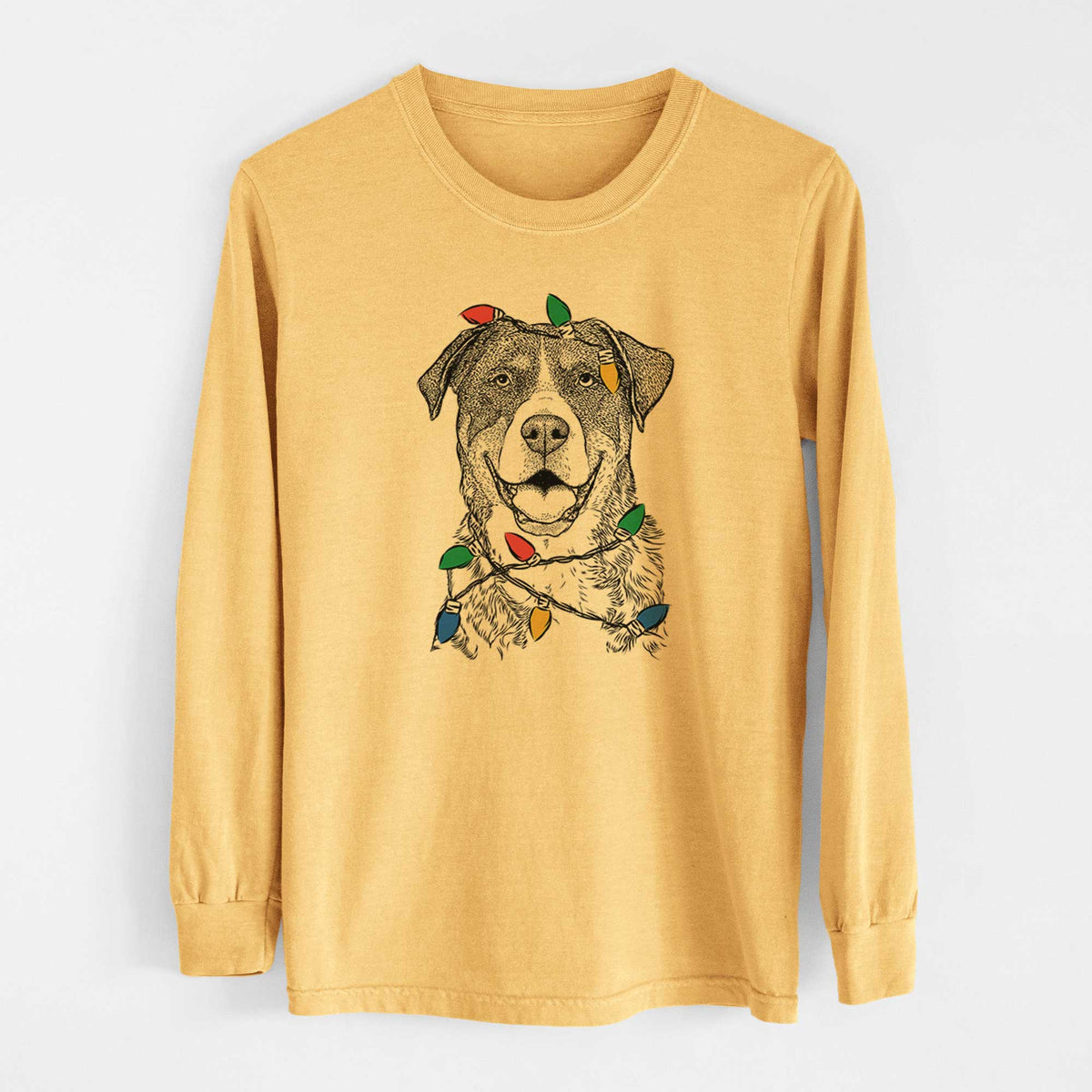 Christmas Lights Leon the Greater Swiss Mountain Dog - Heavyweight 100% Cotton Long Sleeve