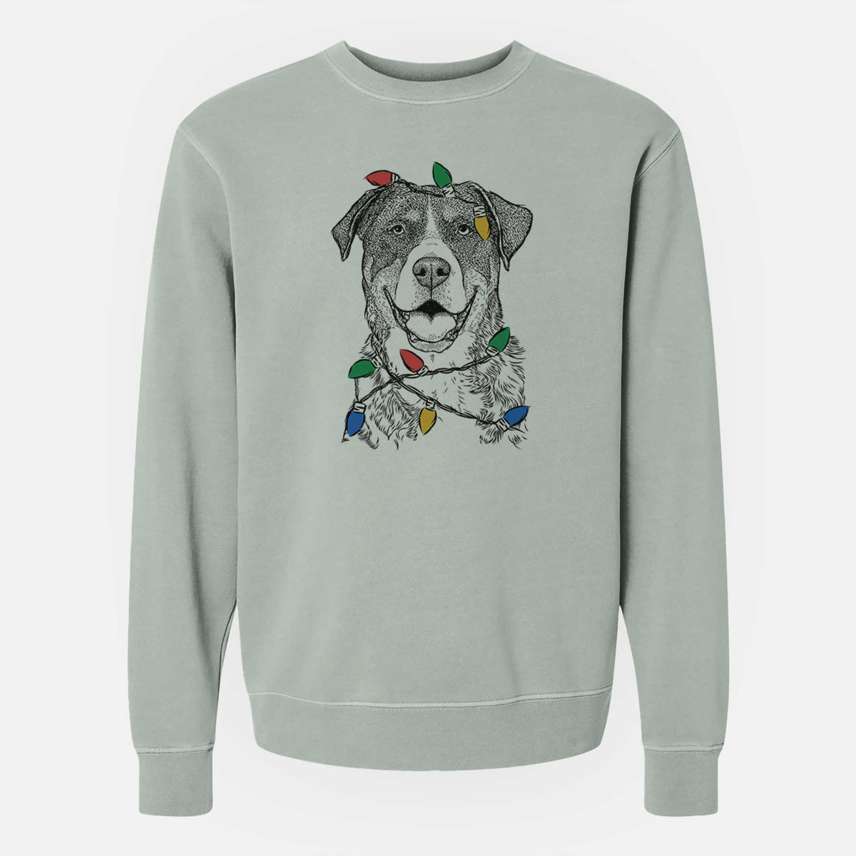 Christmas Lights Leon the Greater Swiss Mountain Dog - Unisex Pigment Dyed Crew Sweatshirt