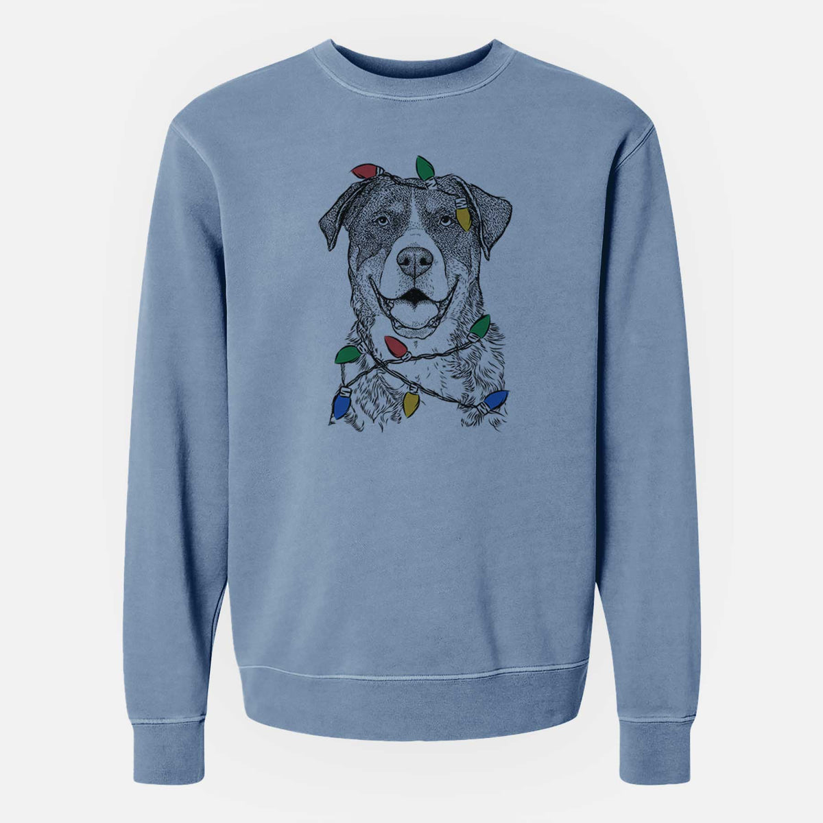 Christmas Lights Leon the Greater Swiss Mountain Dog - Unisex Pigment Dyed Crew Sweatshirt