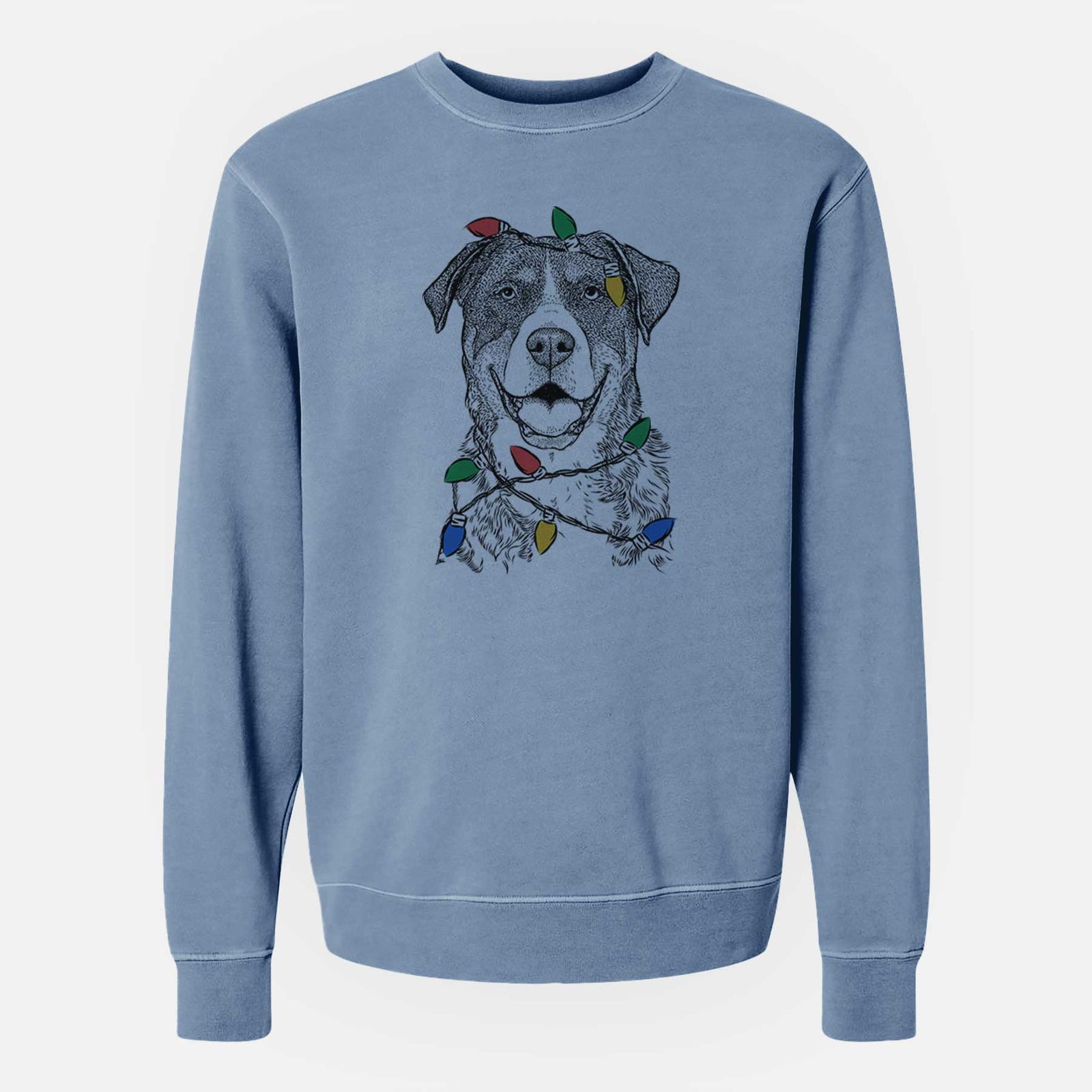 Christmas Lights Leon the Greater Swiss Mountain Dog - Unisex Pigment Dyed Crew Sweatshirt