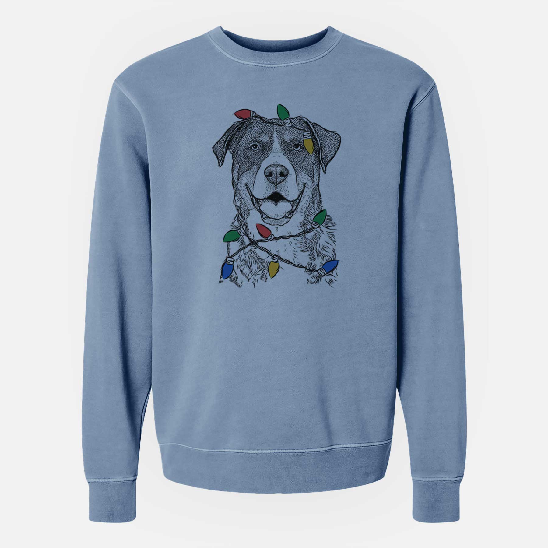 Christmas Lights Leon the Greater Swiss Mountain Dog - Unisex Pigment Dyed Crew Sweatshirt