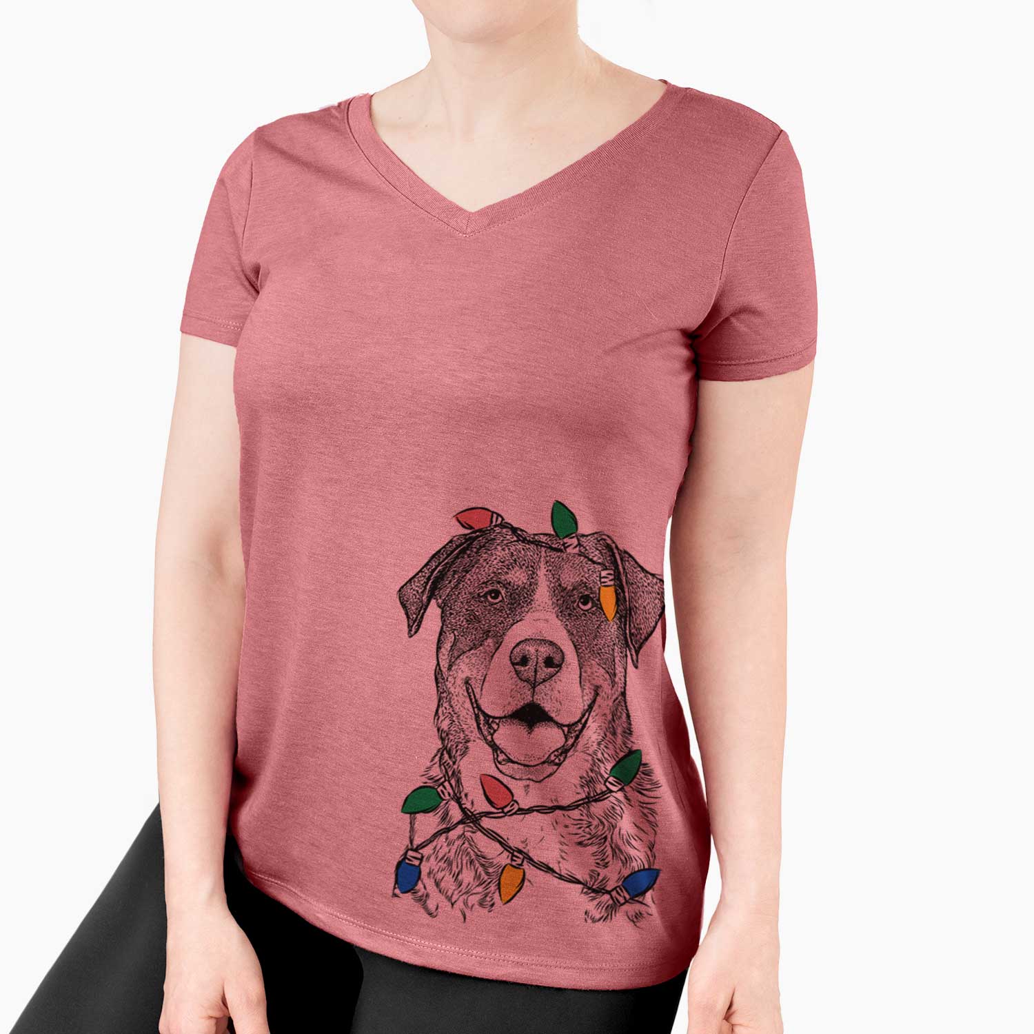 Christmas Lights Leon the Greater Swiss Mountain Dog - Women's V-neck Shirt