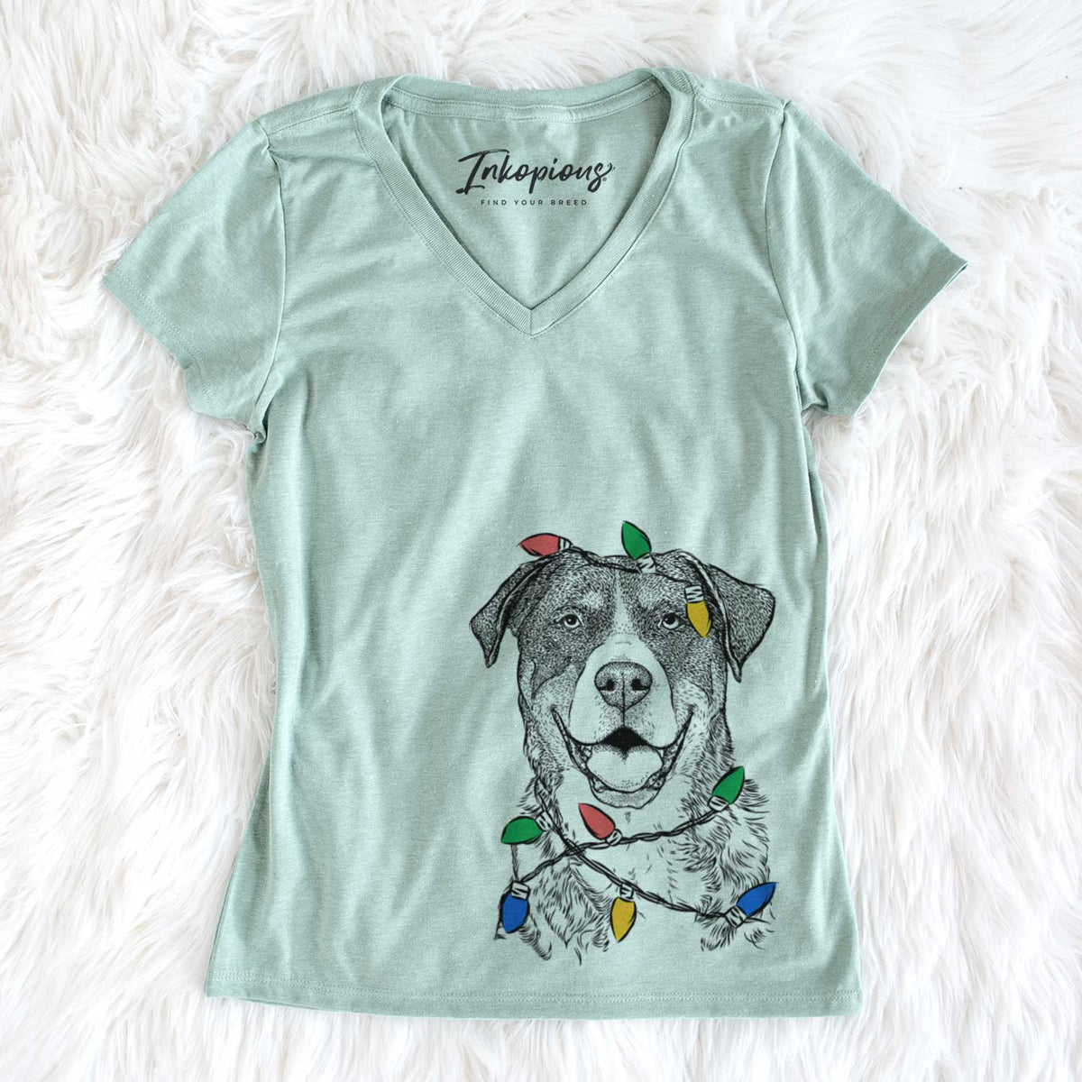 Christmas Lights Leon the Greater Swiss Mountain Dog - Women&#39;s V-neck Shirt