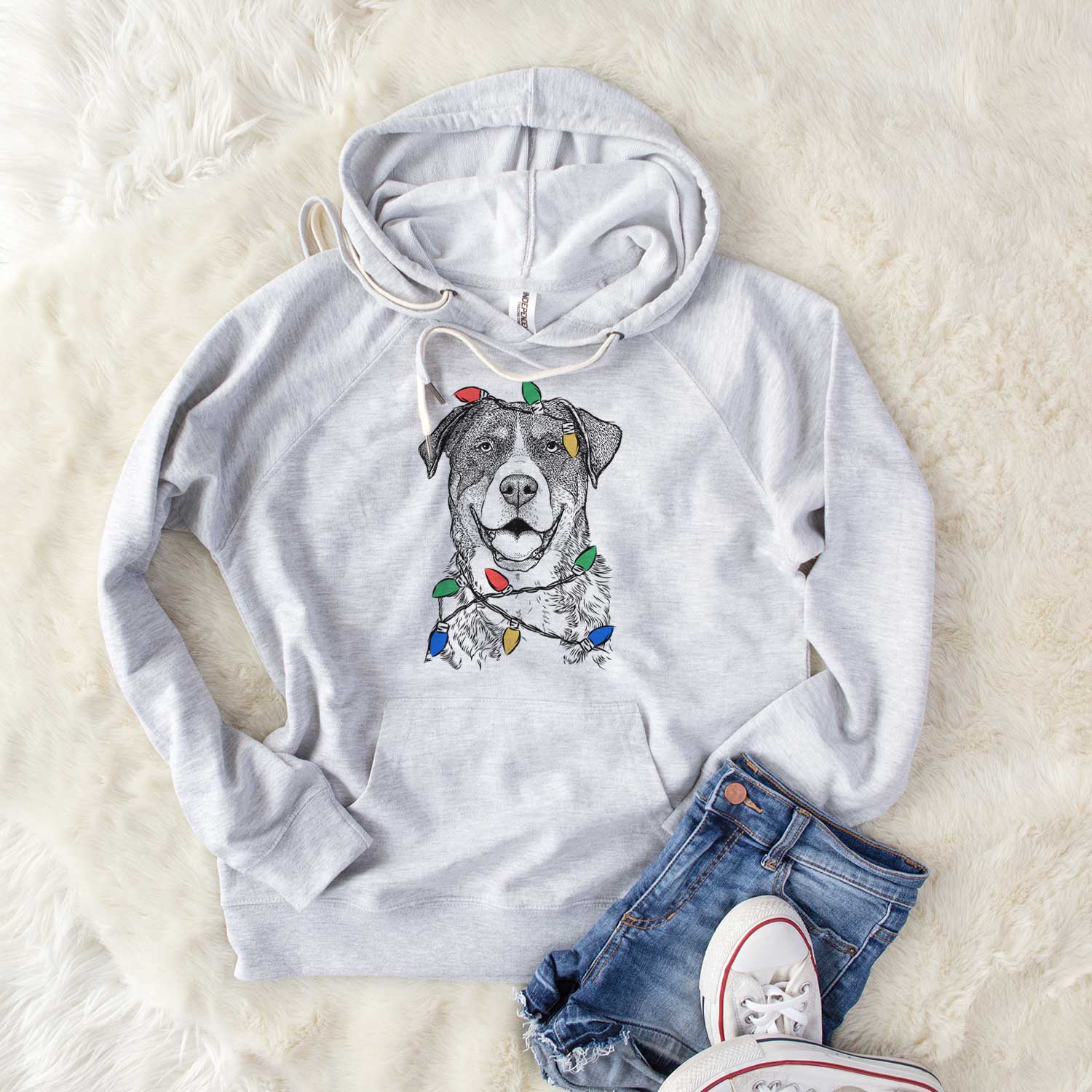 Christmas Lights Leon the Greater Swiss Mountain Dog - Unisex Loopback Terry Hoodie