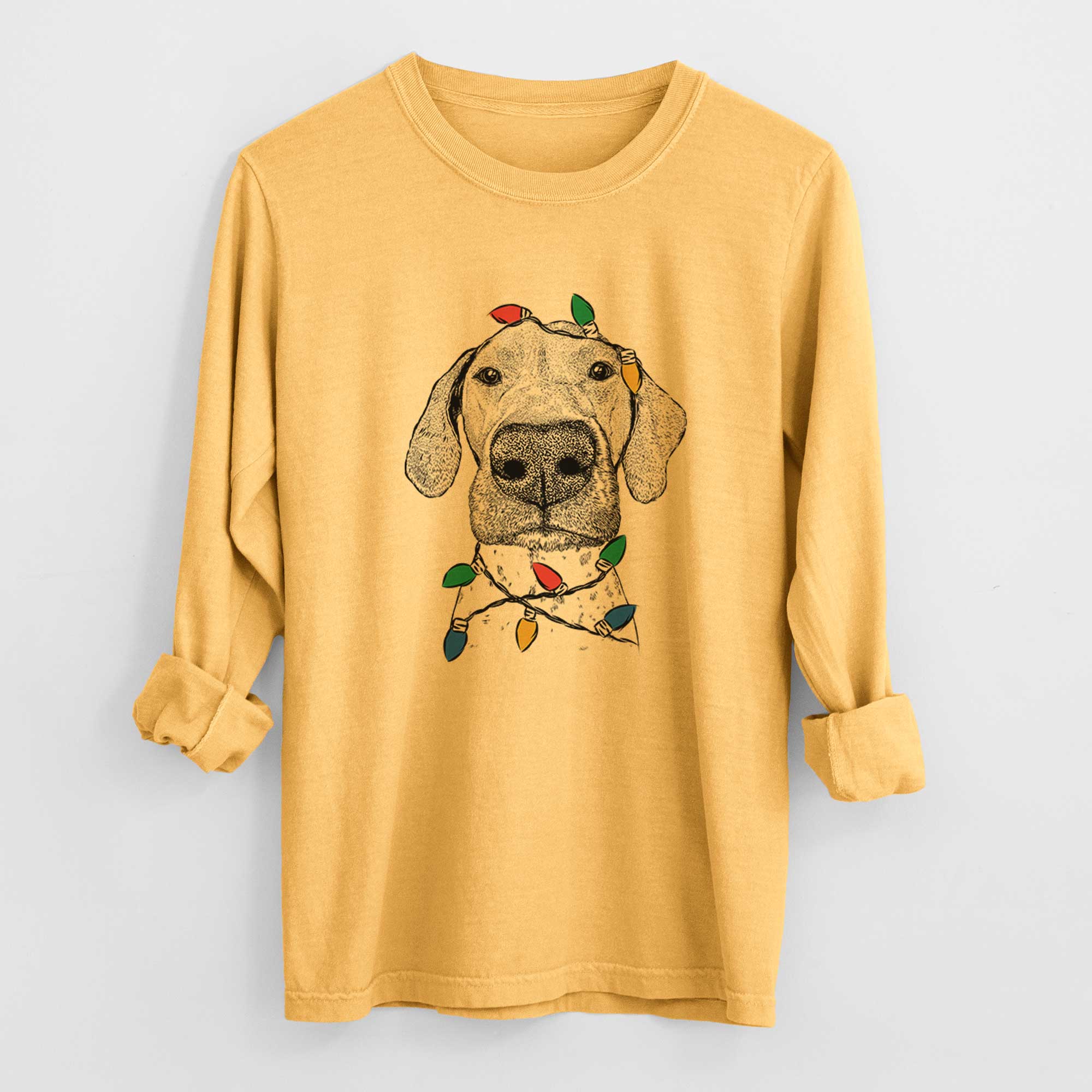 Christmas Lights Leroy the German Shorthaired Pointer - Heavyweight 100% Cotton Long Sleeve