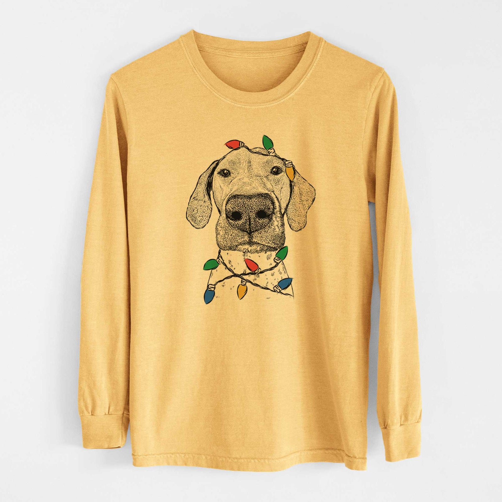 Christmas Lights Leroy the German Shorthaired Pointer - Heavyweight 100% Cotton Long Sleeve