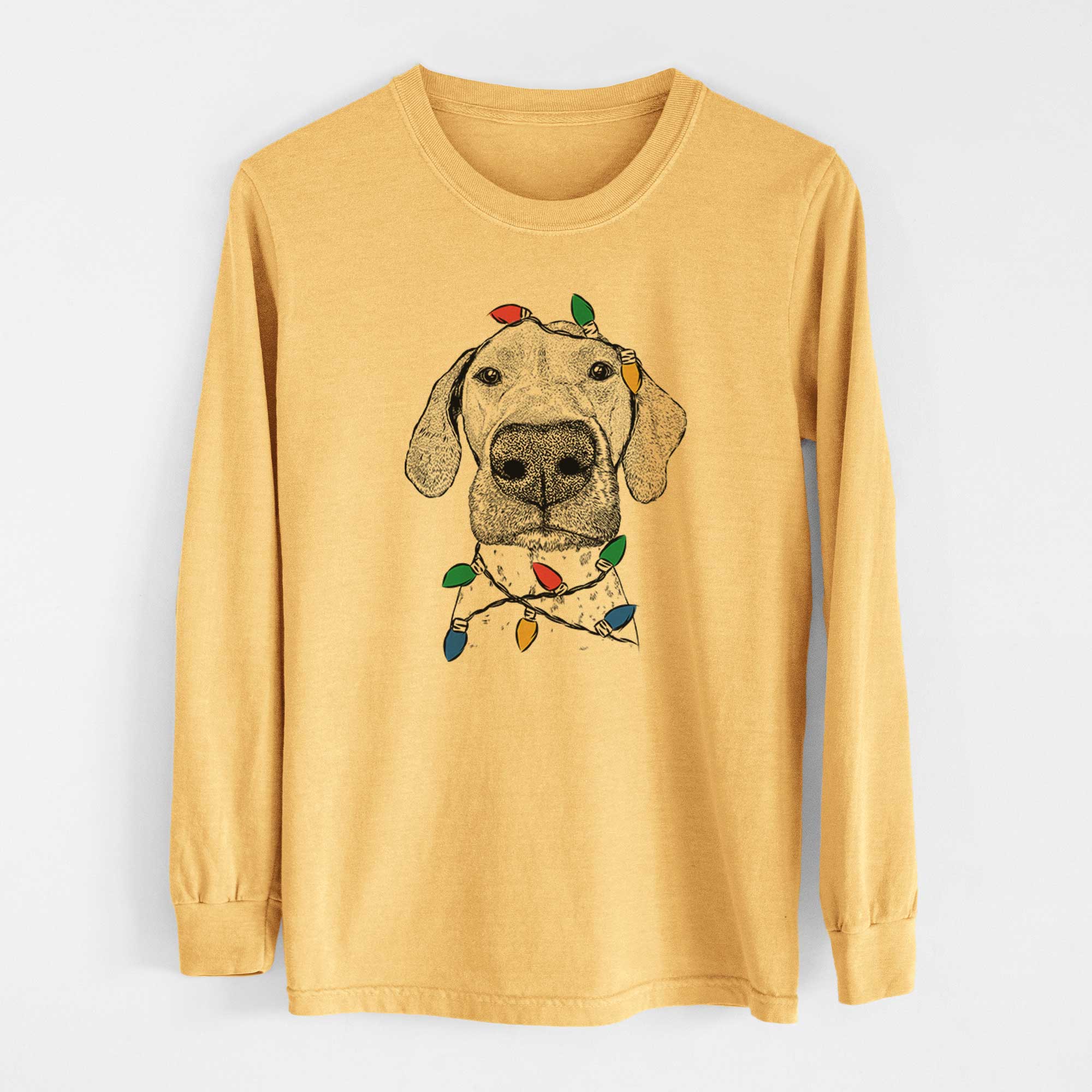 Christmas Lights Leroy the German Shorthaired Pointer - Heavyweight 100% Cotton Long Sleeve