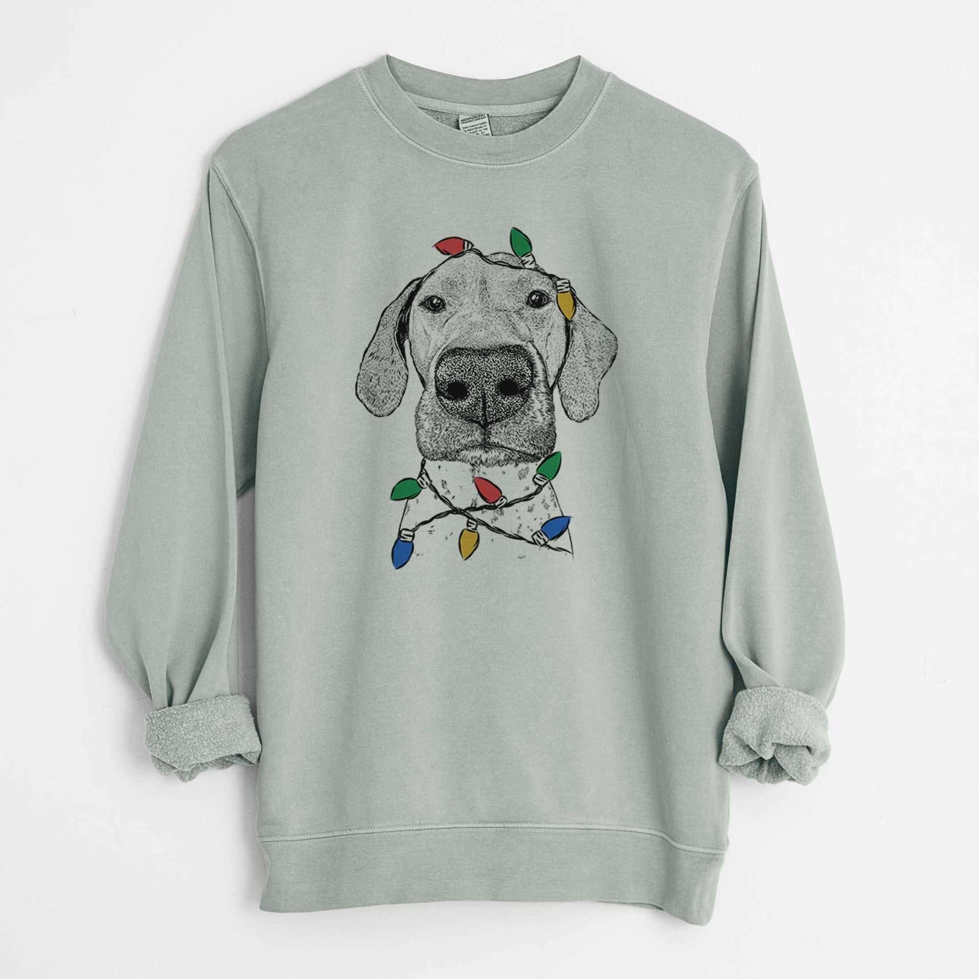 Christmas Lights Leroy the German Shorthaired Pointer - Unisex Pigment Dyed Crew Sweatshirt