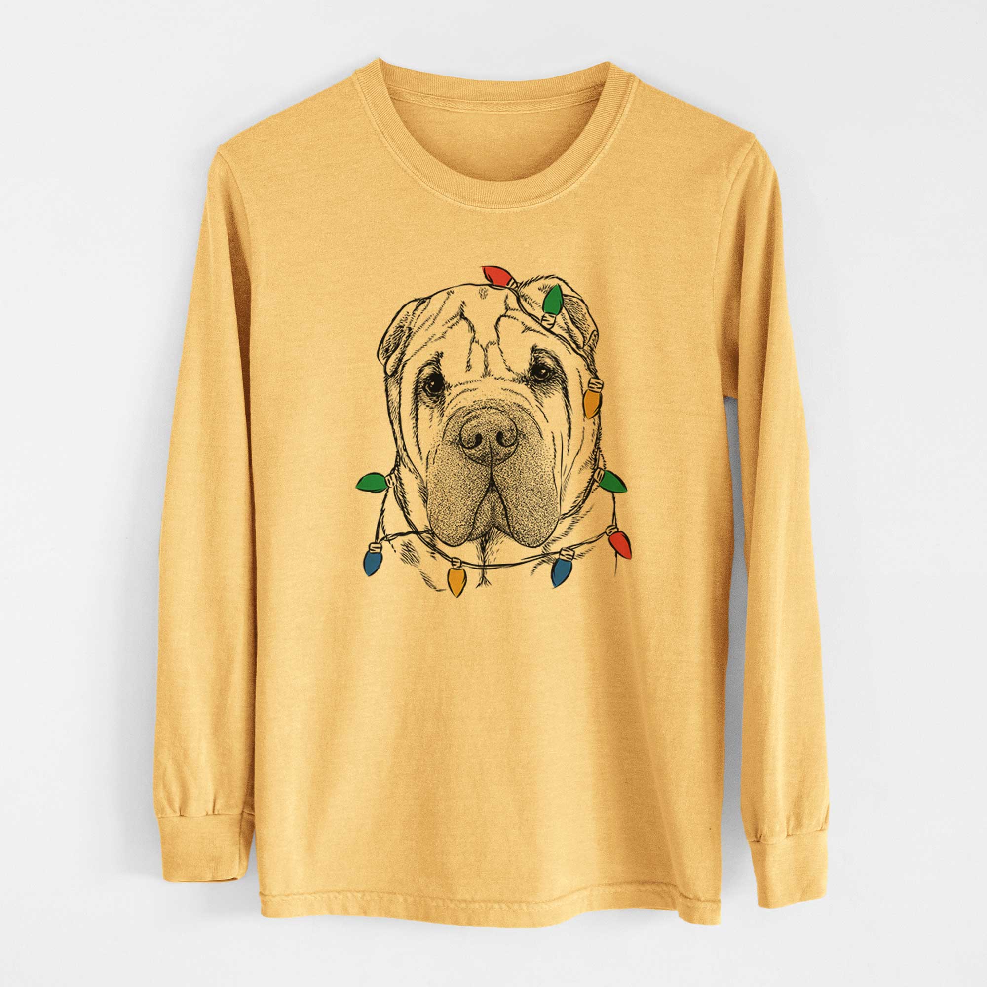 Christmas Lights Lilly the Shar Pei - Heavyweight 100% Cotton Long Sleeve