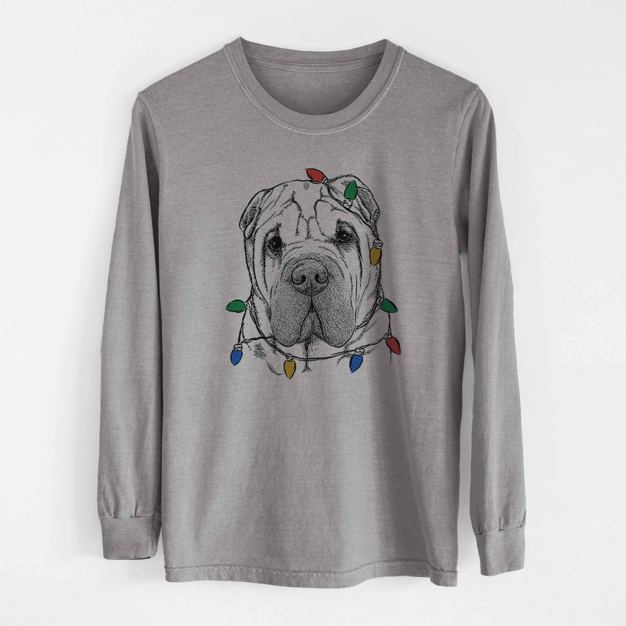 Christmas Lights Lilly the Shar Pei - Heavyweight 100% Cotton Long Sleeve