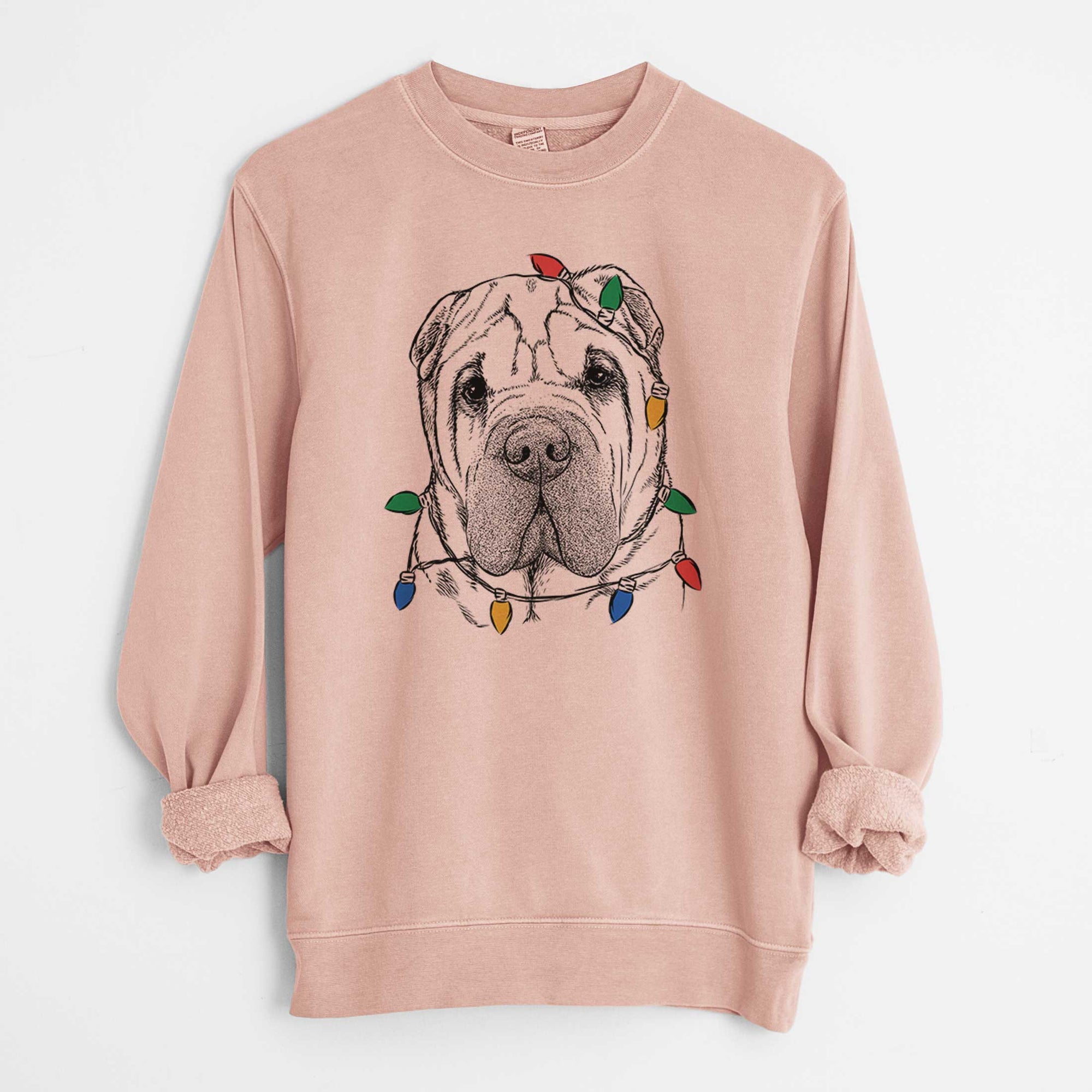 Christmas Lights Lilly the Shar Pei - Unisex Pigment Dyed Crew Sweatshirt