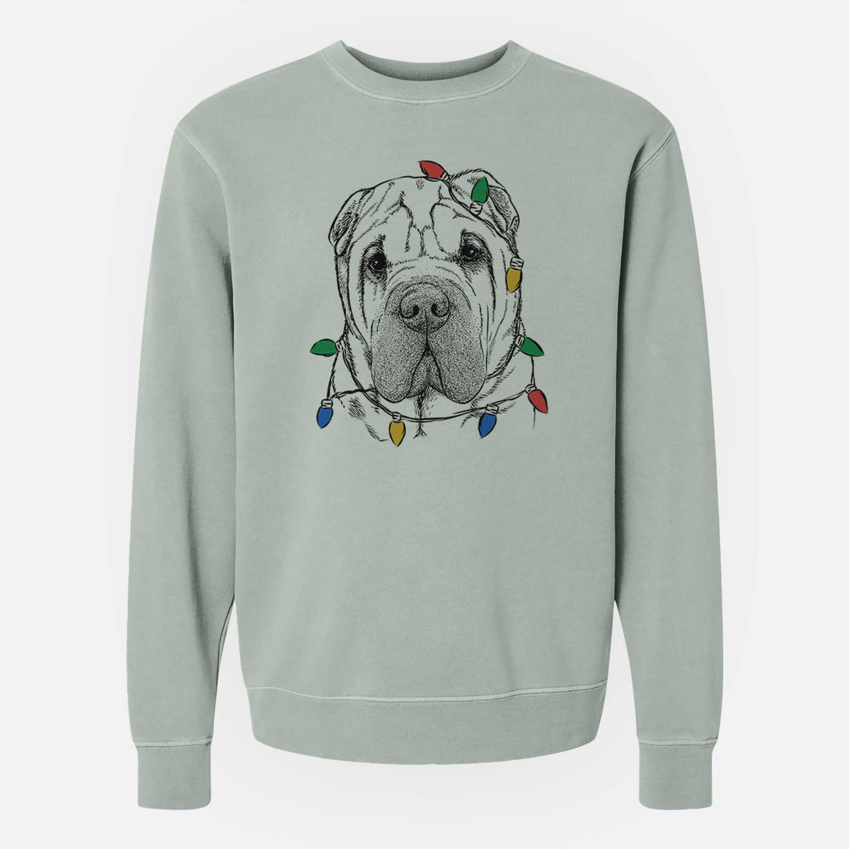 Christmas Lights Lilly the Shar Pei - Unisex Pigment Dyed Crew Sweatshirt