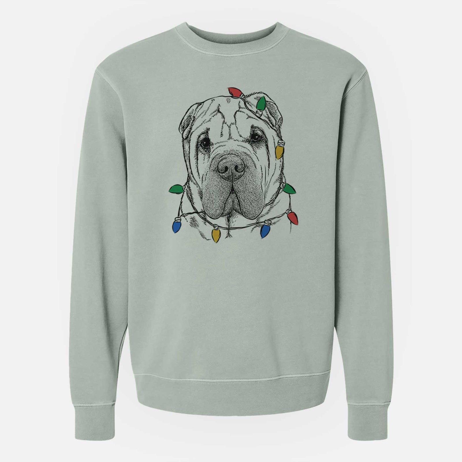 Christmas Lights Lilly the Shar Pei - Unisex Pigment Dyed Crew Sweatshirt
