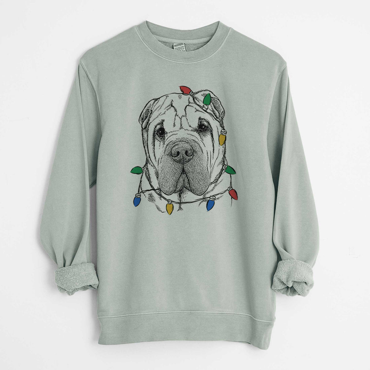 Christmas Lights Lilly the Shar Pei - Unisex Pigment Dyed Crew Sweatshirt
