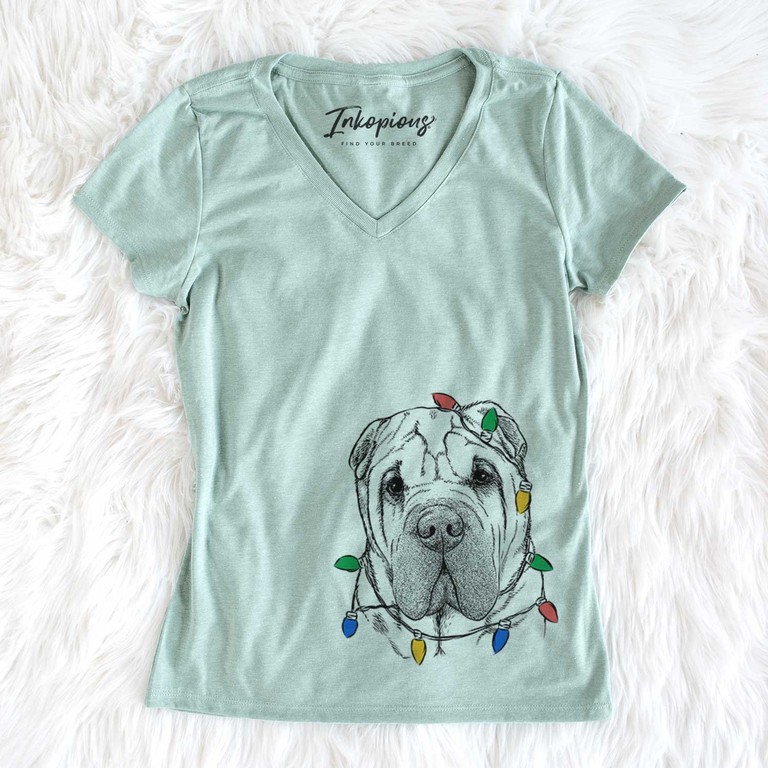 Christmas Lights Lilly the Shar Pei - Women's V-neck Shirt