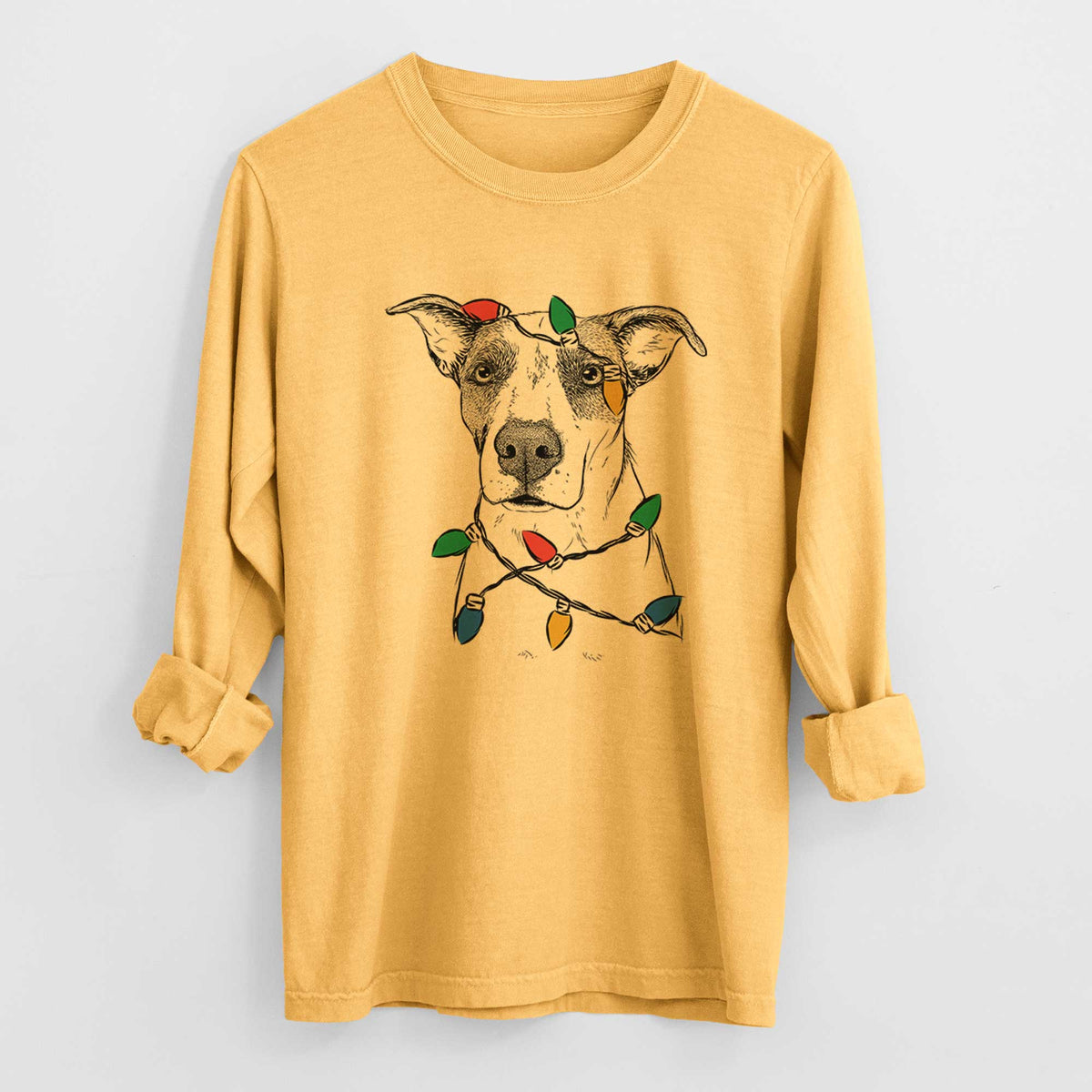 Christmas Lights Lily the Mixed Breed - Heavyweight 100% Cotton Long Sleeve