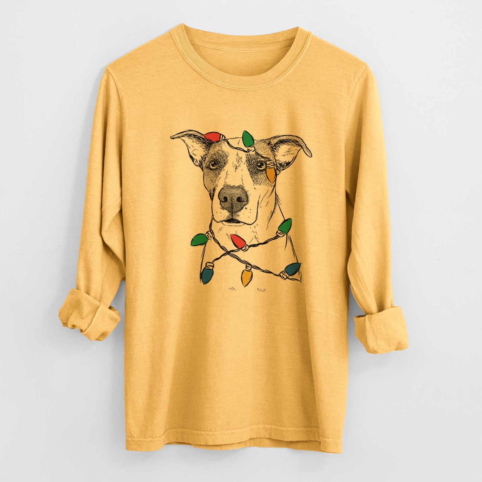 Christmas Lights Lily the Mixed Breed - Heavyweight 100% Cotton Long Sleeve