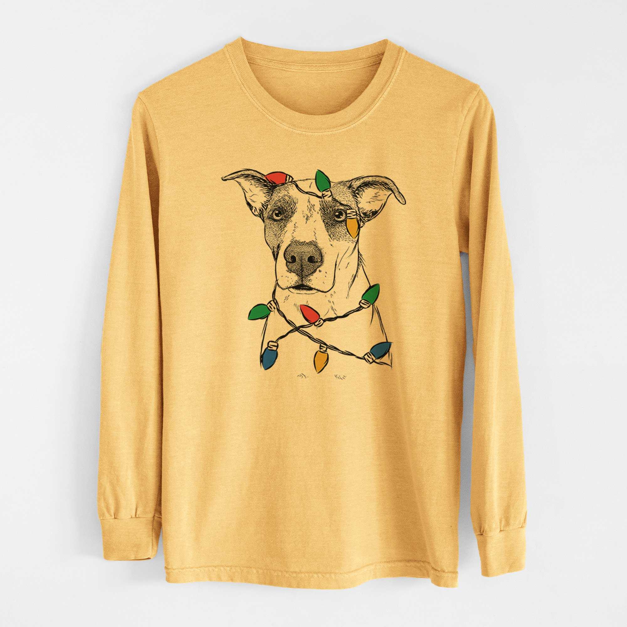 Christmas Lights Lily the Mixed Breed - Heavyweight 100% Cotton Long Sleeve