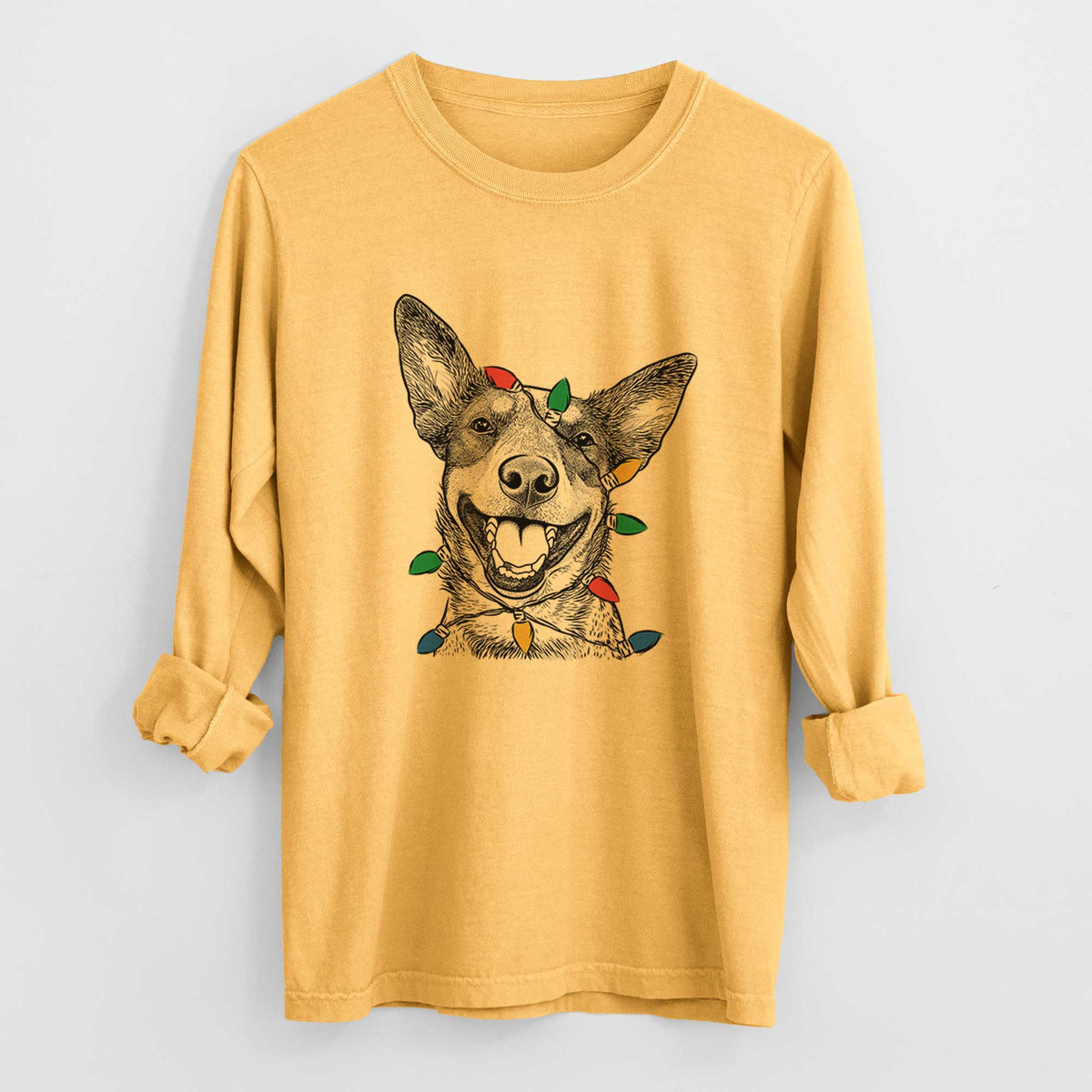Christmas Lights Lily the Australian Cattle Dog - Heavyweight 100% Cotton Long Sleeve