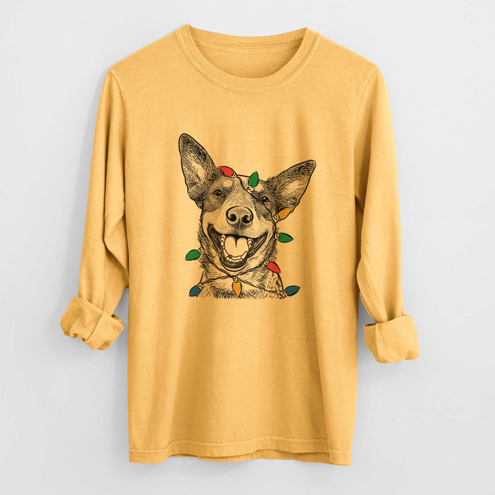 Christmas Lights Lily the Australian Cattle Dog - Heavyweight 100% Cotton Long Sleeve