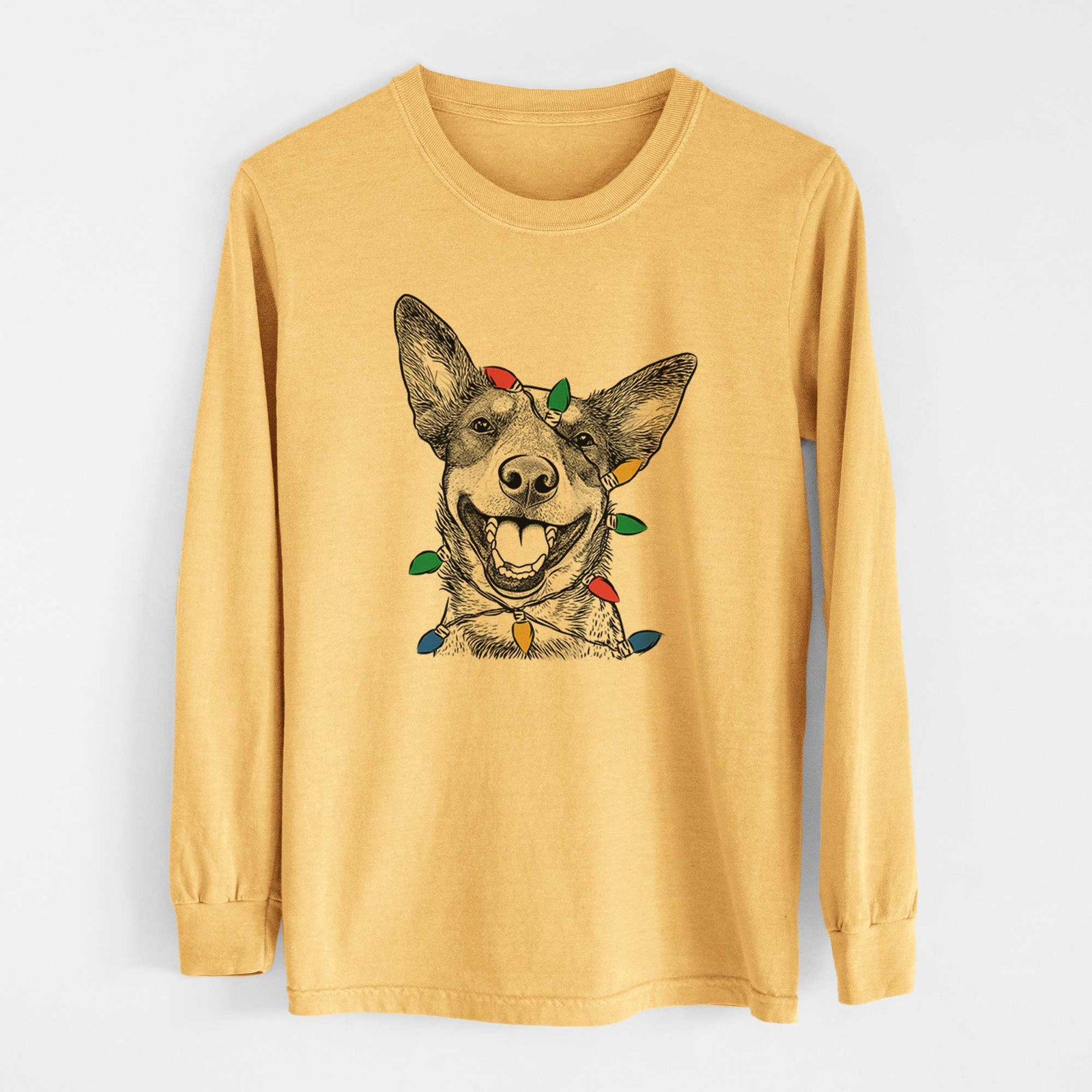 Christmas Lights Lily the Australian Cattle Dog - Heavyweight 100% Cotton Long Sleeve