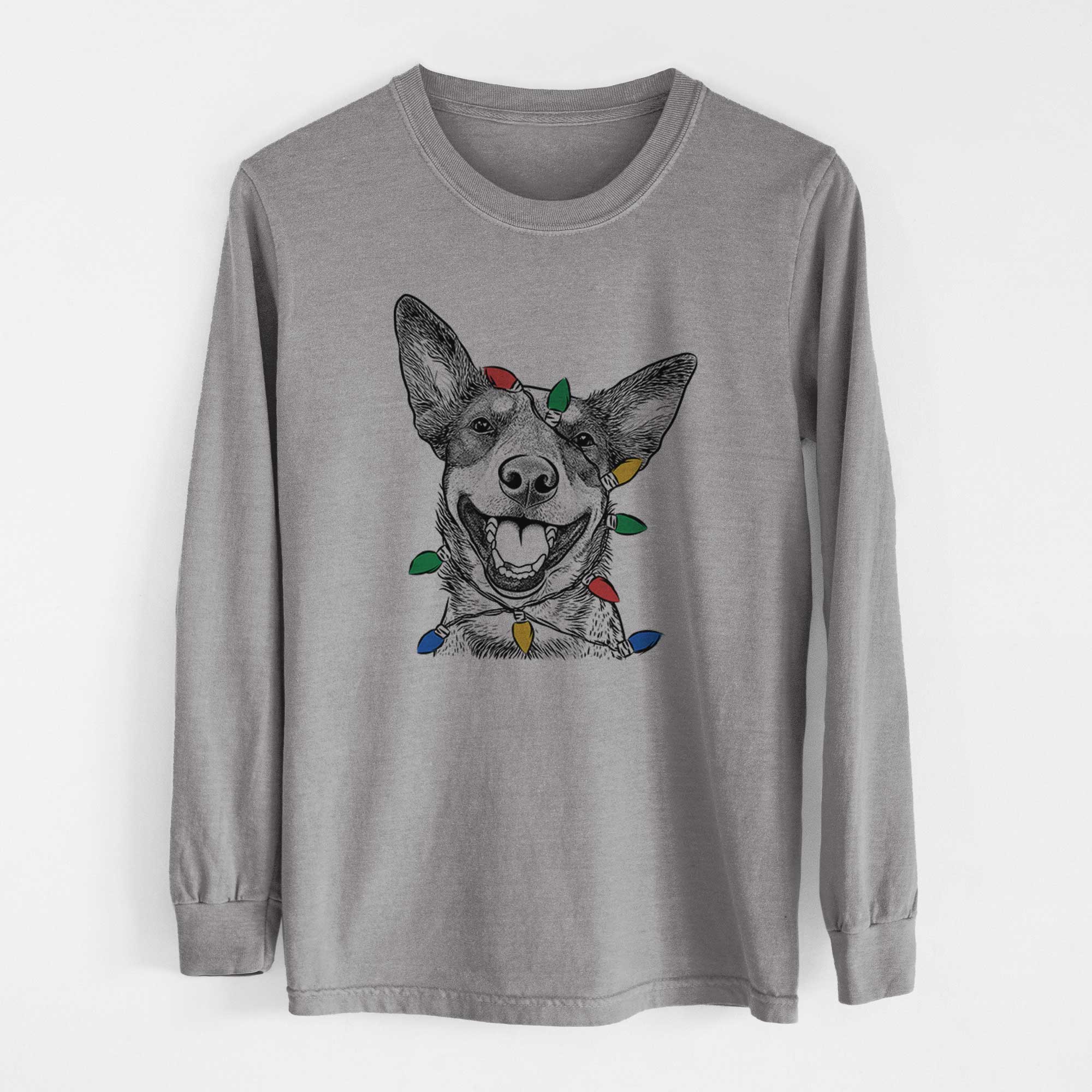 Christmas Lights Lily the Australian Cattle Dog - Heavyweight 100% Cotton Long Sleeve