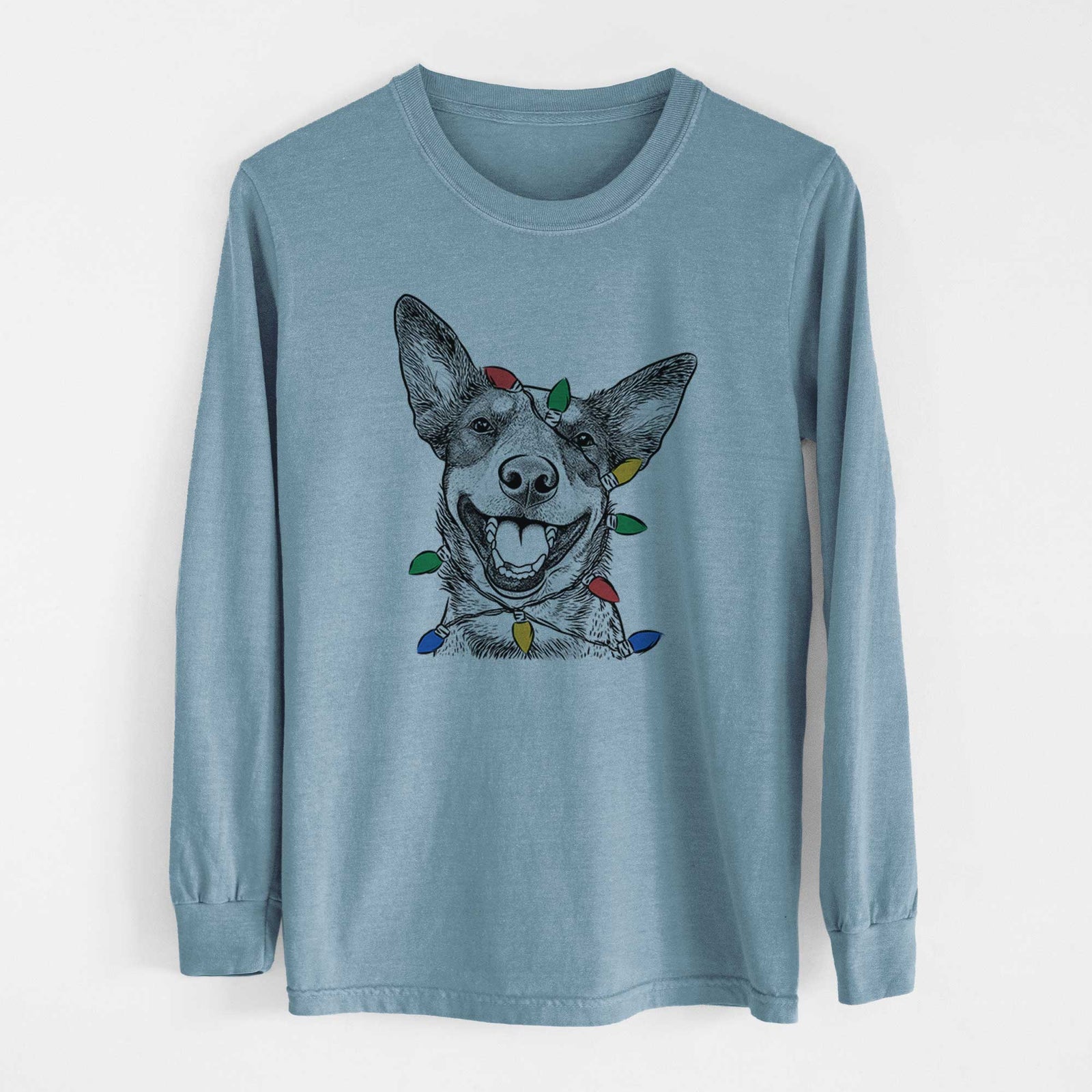 Christmas Lights Lily the Australian Cattle Dog - Heavyweight 100% Cotton Long Sleeve