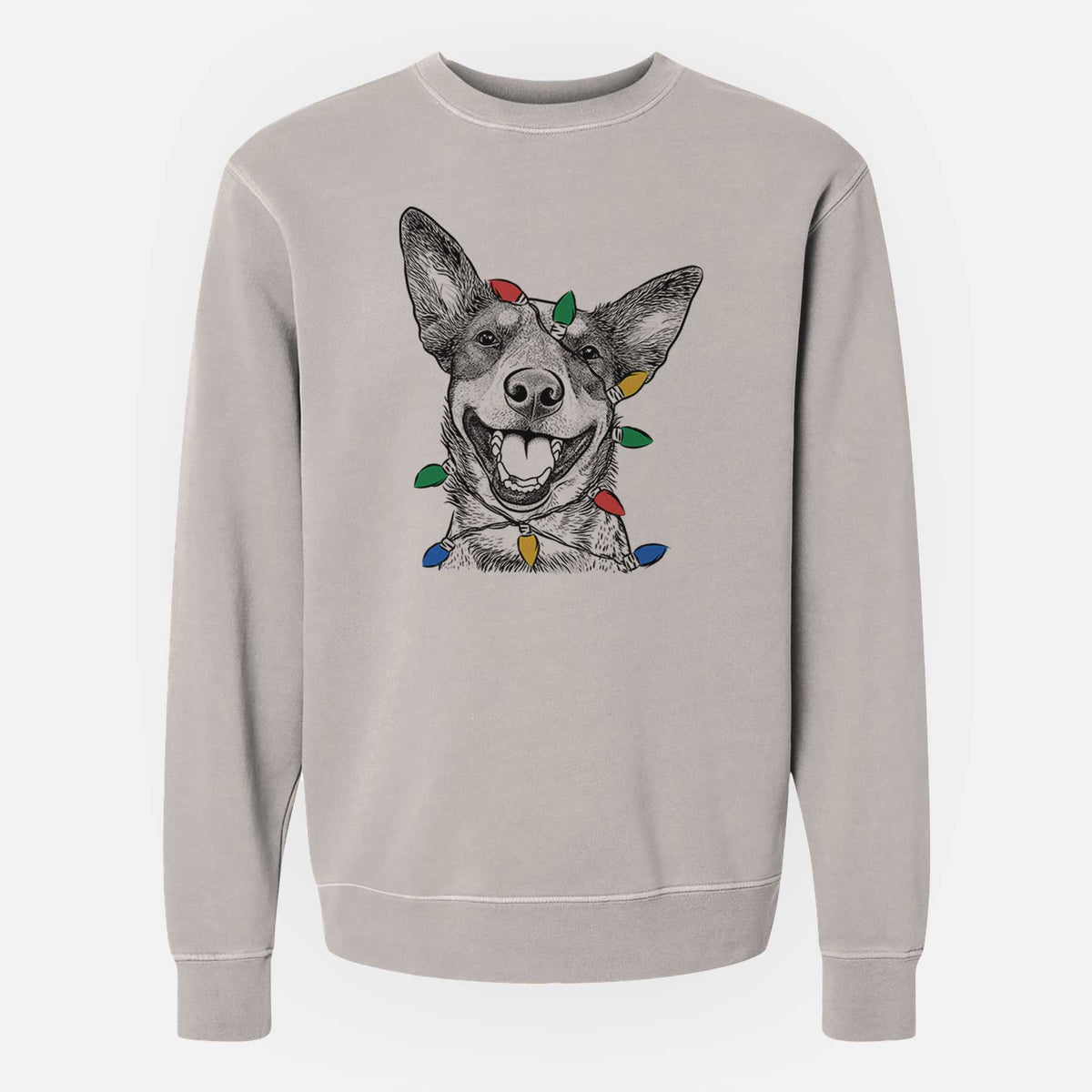 Christmas Lights Lily the Australian Cattle Dog - Unisex Pigment Dyed Crew Sweatshirt