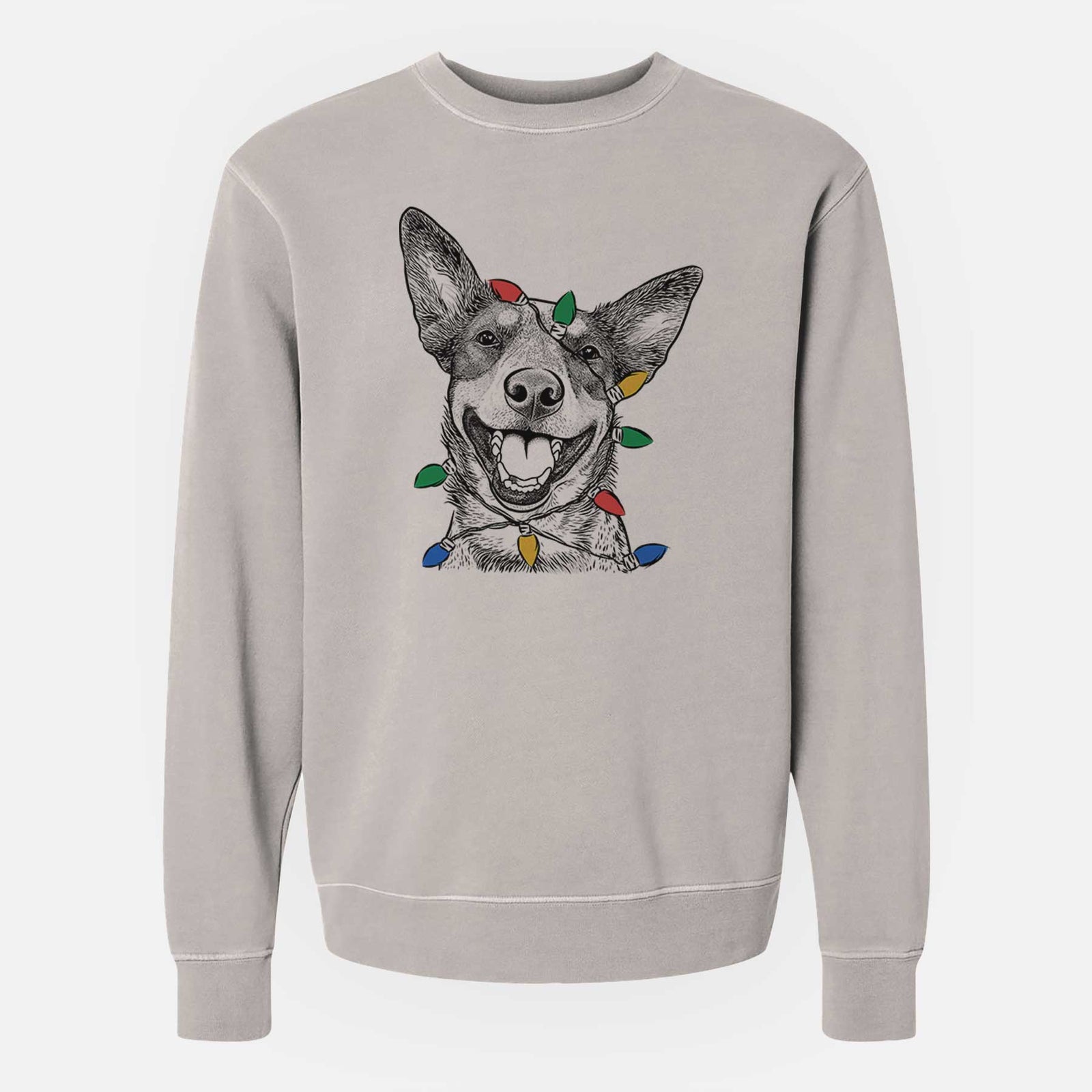 Christmas Lights Lily the Australian Cattle Dog - Unisex Pigment Dyed Crew Sweatshirt
