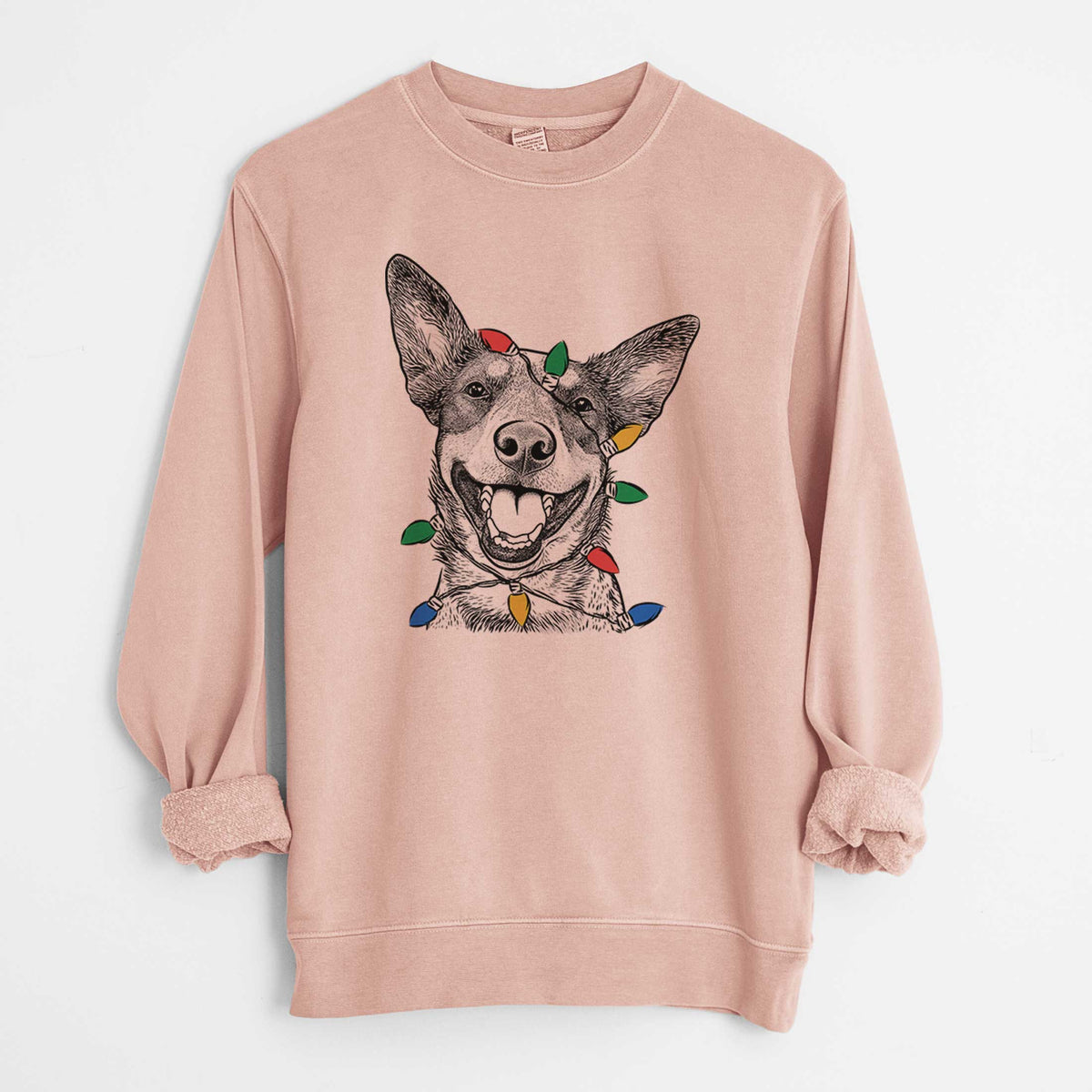 Christmas Lights Lily the Australian Cattle Dog - Unisex Pigment Dyed Crew Sweatshirt
