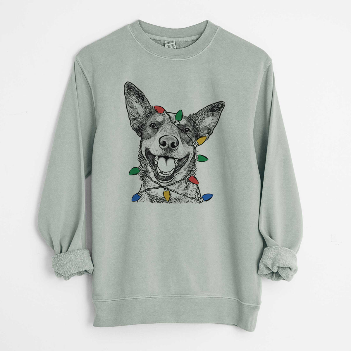 Christmas Lights Lily the Australian Cattle Dog - Unisex Pigment Dyed Crew Sweatshirt