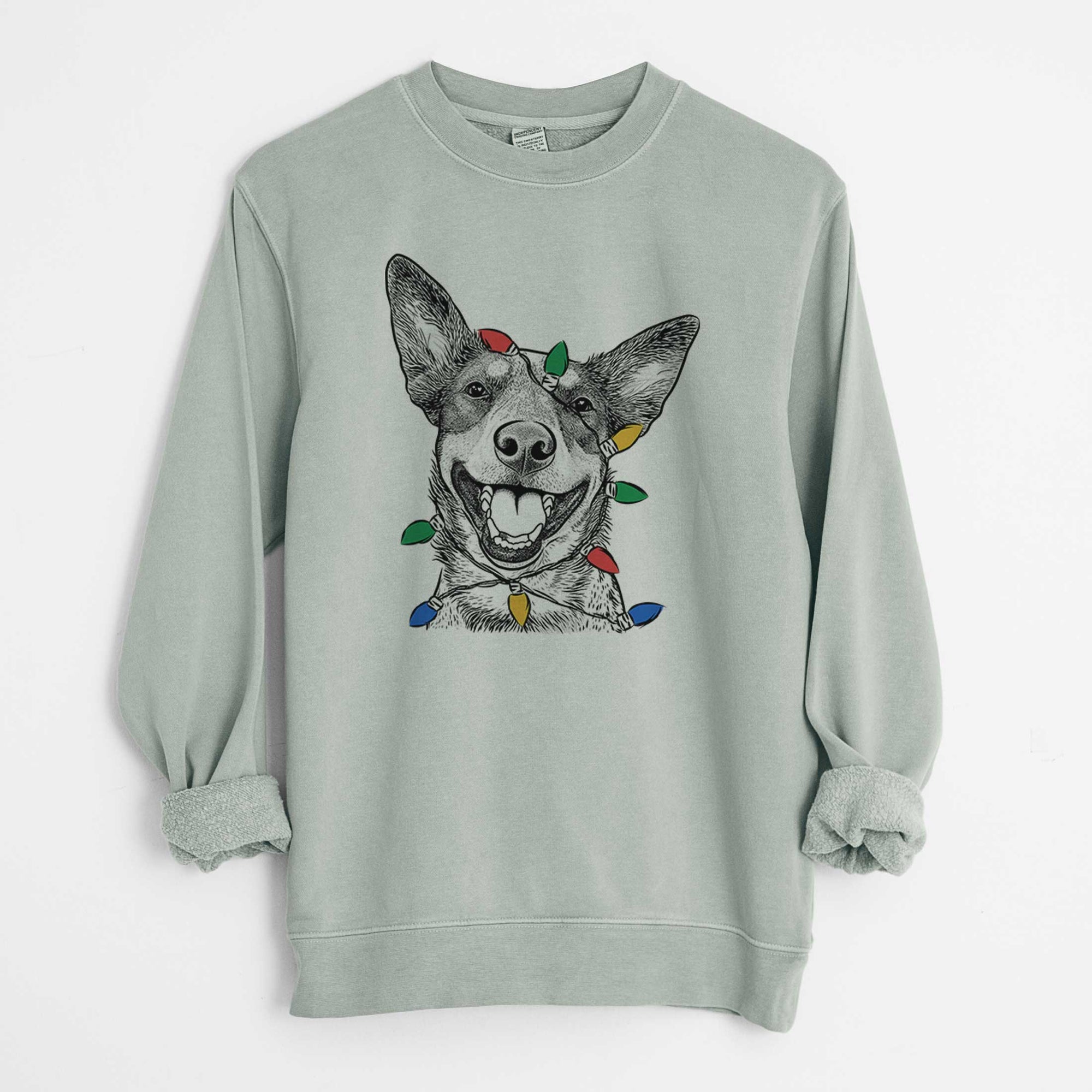 Christmas Lights Lily the Australian Cattle Dog - Unisex Pigment Dyed Crew Sweatshirt
