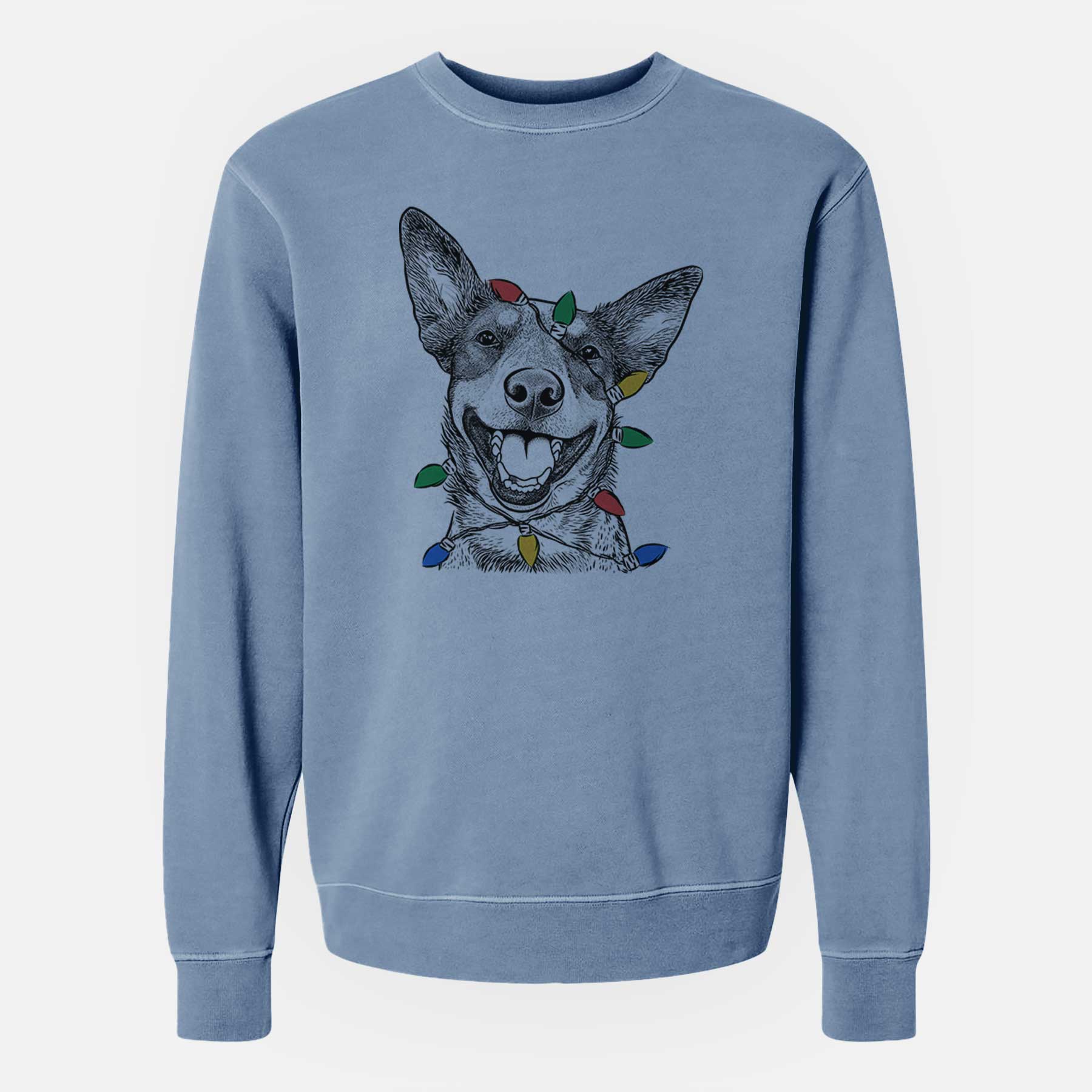 Christmas Lights Lily the Australian Cattle Dog - Unisex Pigment Dyed Crew Sweatshirt