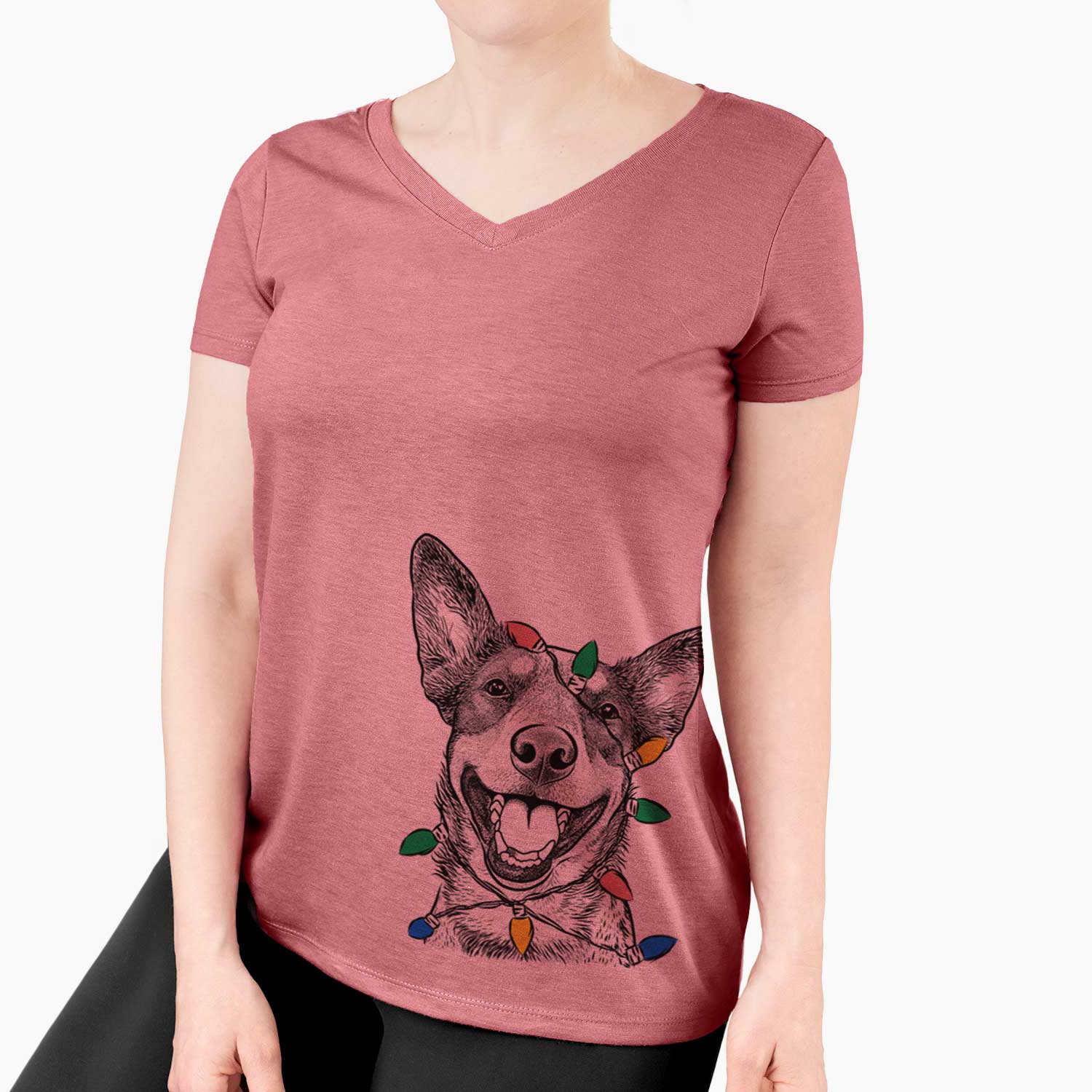 Christmas Lights Lily the Australian Cattle Dog - Women's V-neck Shirt