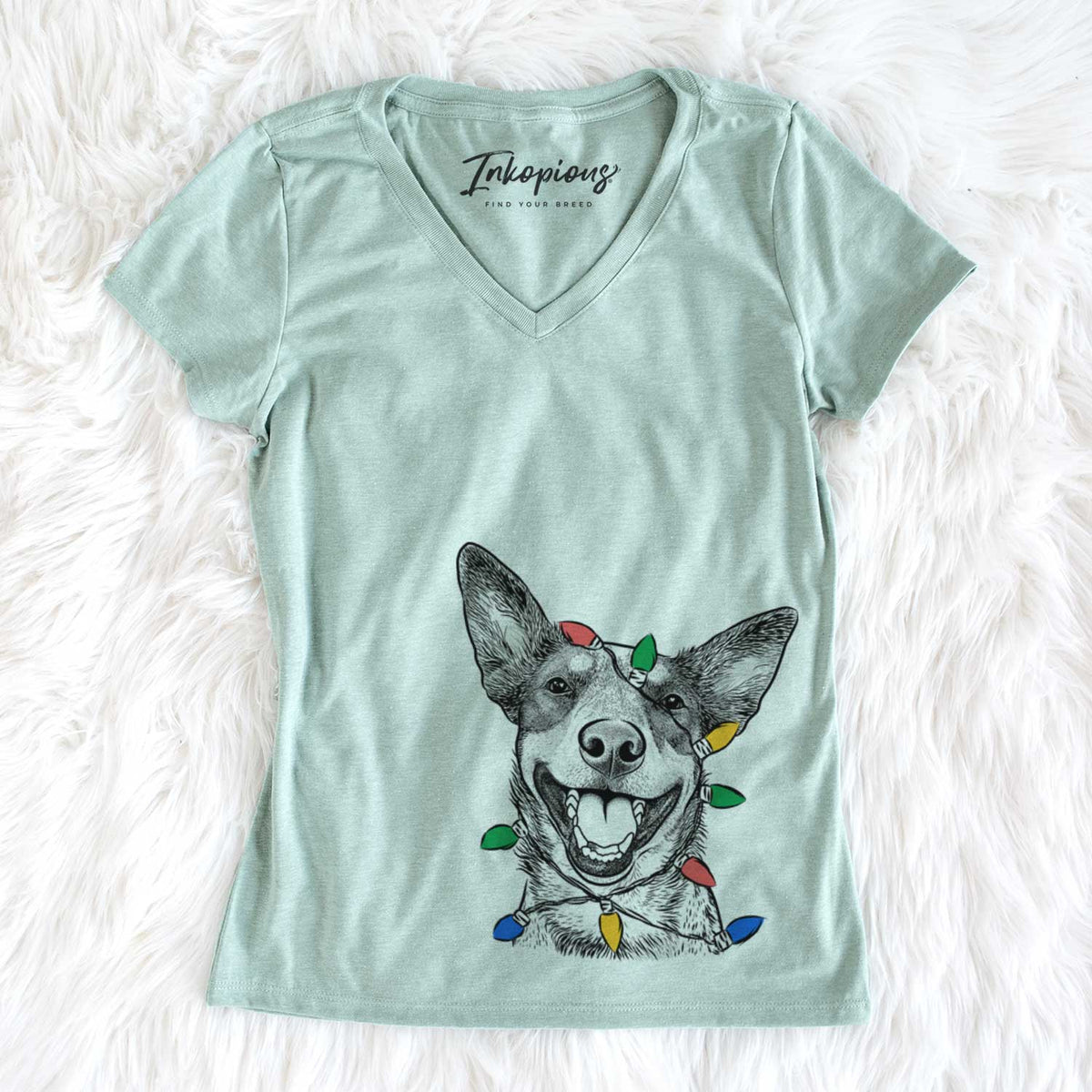 Christmas Lights Lily the Australian Cattle Dog - Women&#39;s V-neck Shirt