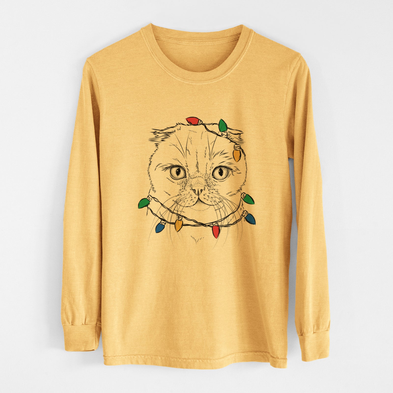 Christmas Lights Lina the Exotic Fold Cat - Heavyweight 100% Cotton Long Sleeve