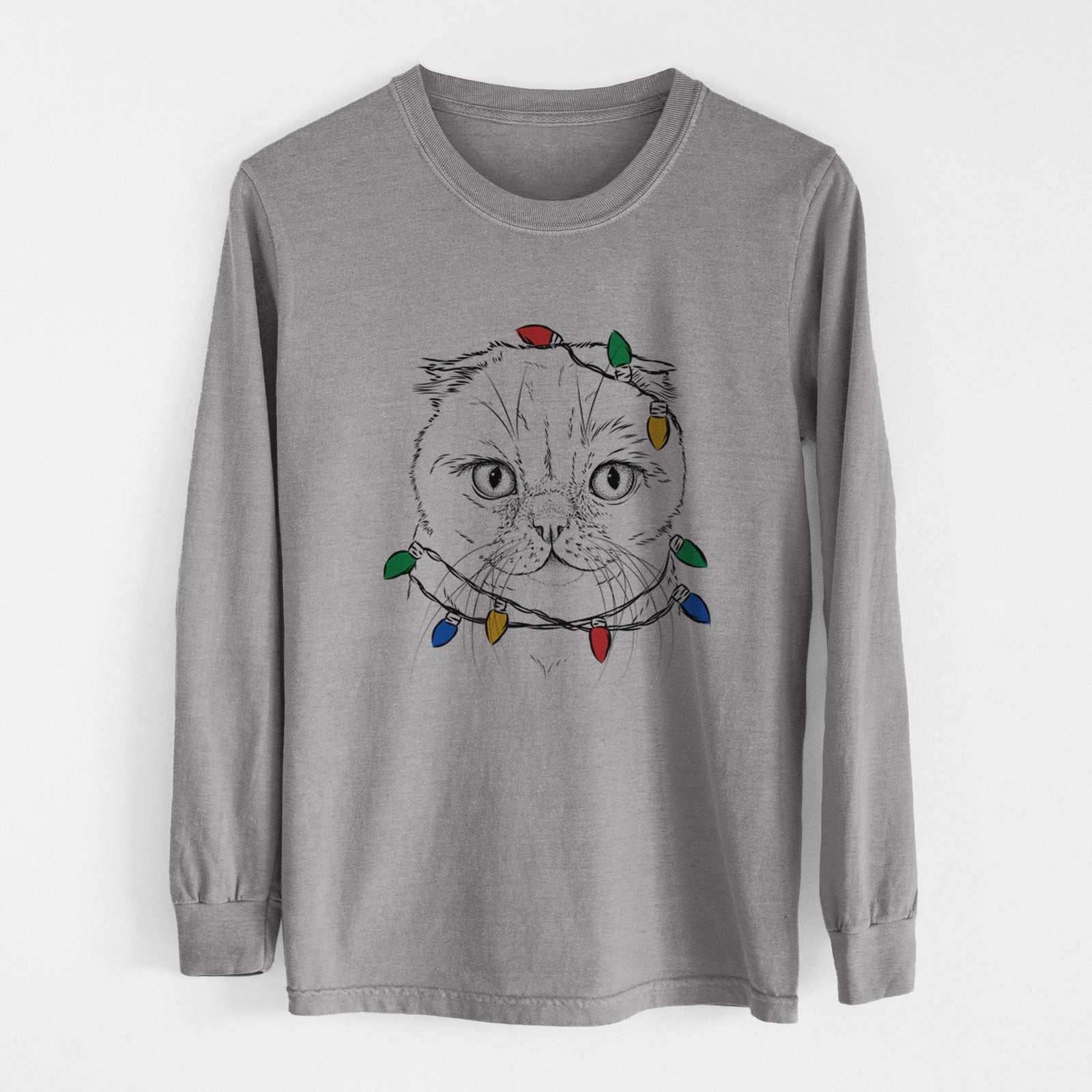 Christmas Lights Lina the Exotic Fold Cat - Heavyweight 100% Cotton Long Sleeve