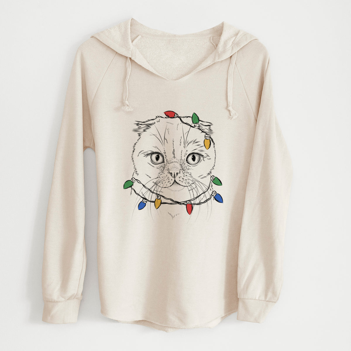 Christmas Lights Lina the Exotic Fold Cat - Cali Wave Hooded Sweatshirt
