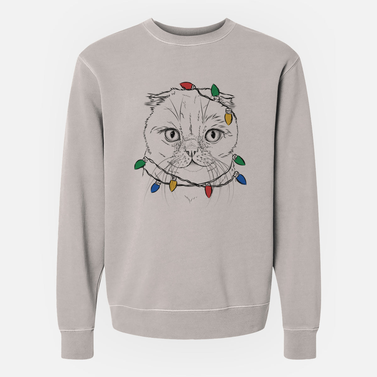 Christmas Lights Lina the Exotic Fold Cat - Unisex Pigment Dyed Crew Sweatshirt