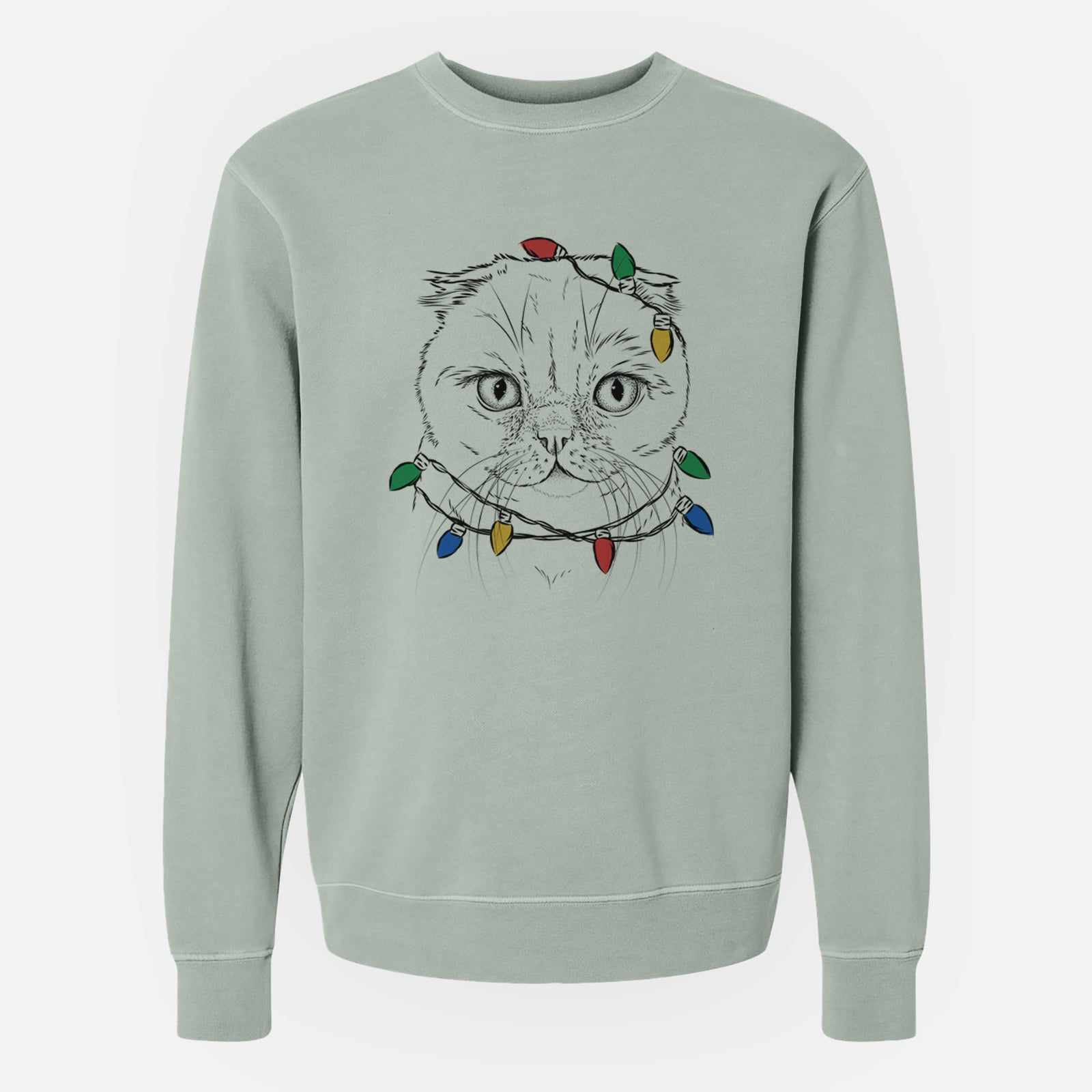 Christmas Lights Lina the Exotic Fold Cat - Unisex Pigment Dyed Crew Sweatshirt