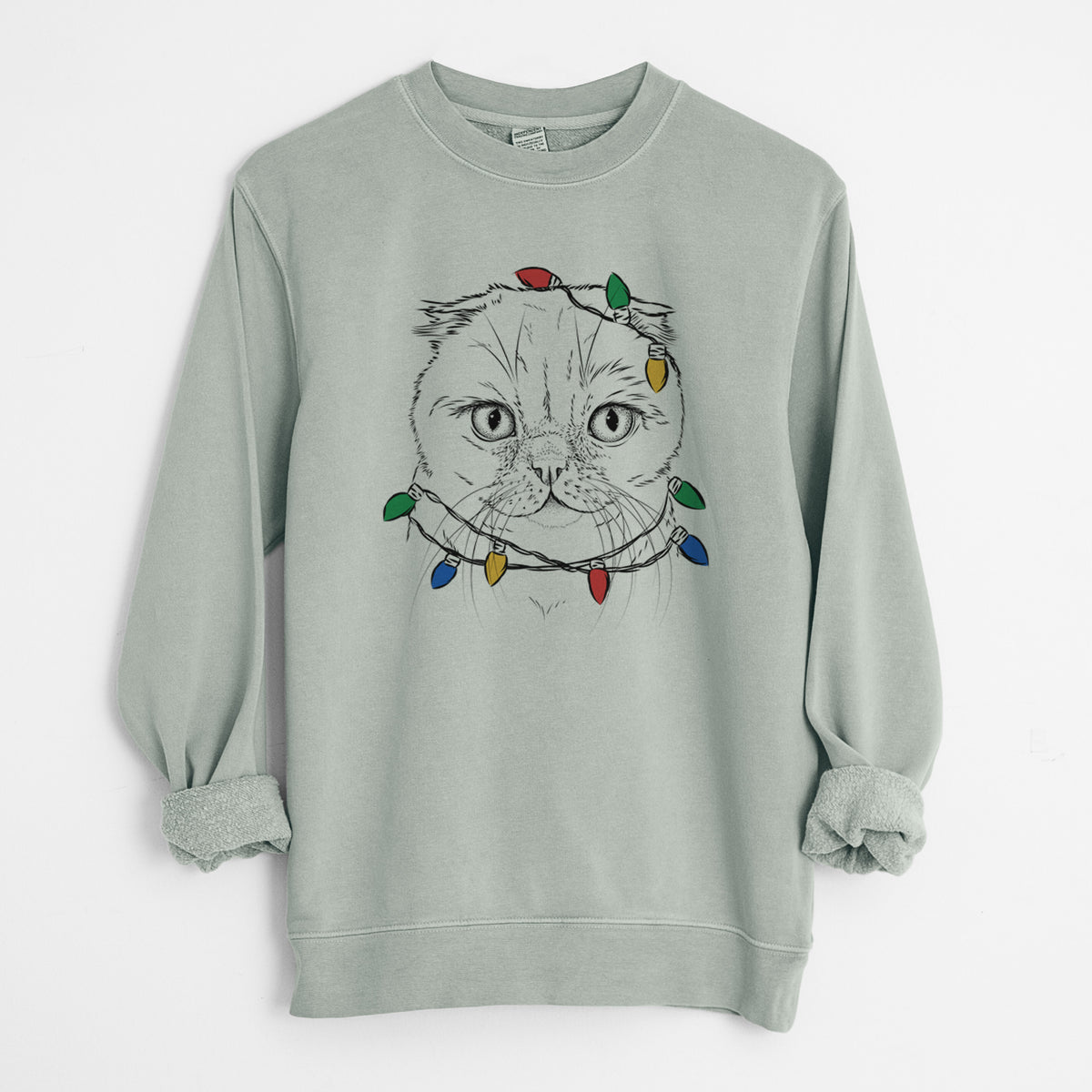 Christmas Lights Lina the Exotic Fold Cat - Unisex Pigment Dyed Crew Sweatshirt