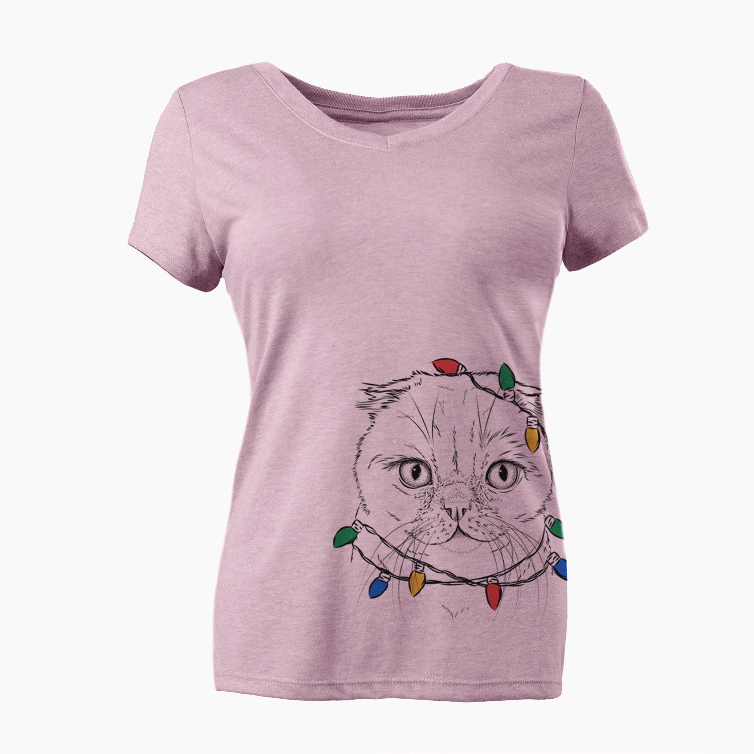 Christmas Lights Lina the Exotic Fold Cat - Women's Perfect V-neck Shirt