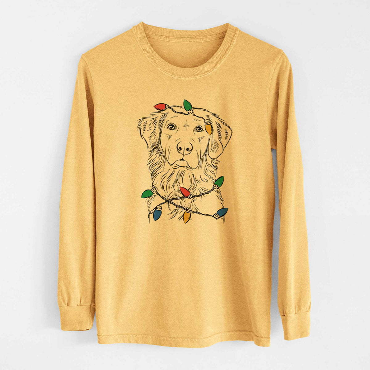 Christmas Lights Linden the Golden Retriever - Heavyweight 100% Cotton Long Sleeve