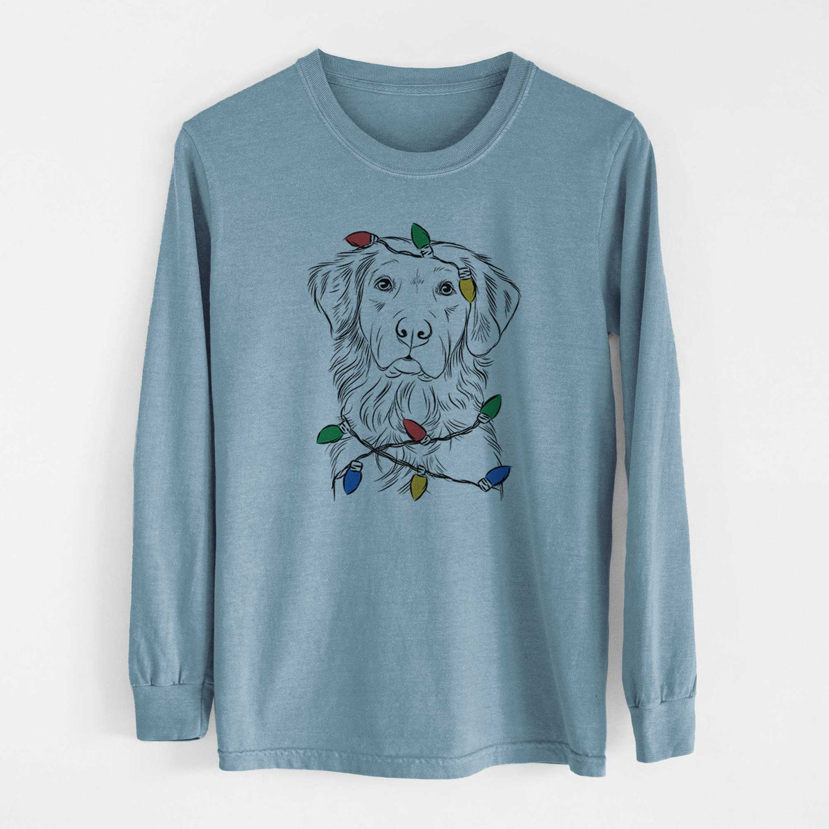 Christmas Lights Linden the Golden Retriever - Heavyweight 100% Cotton Long Sleeve