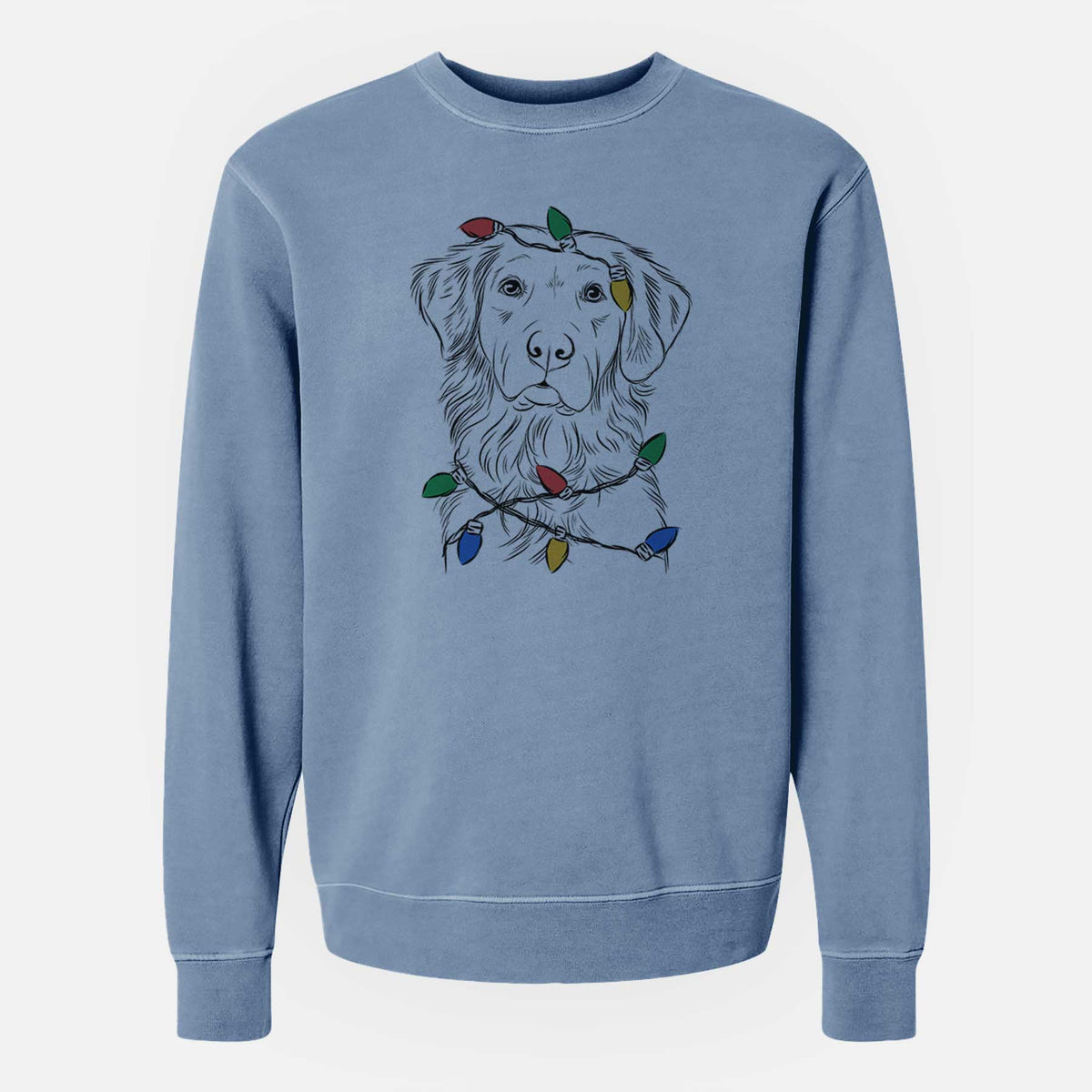 Christmas Lights Linden the Golden Retriever - Unisex Pigment Dyed Crew Sweatshirt