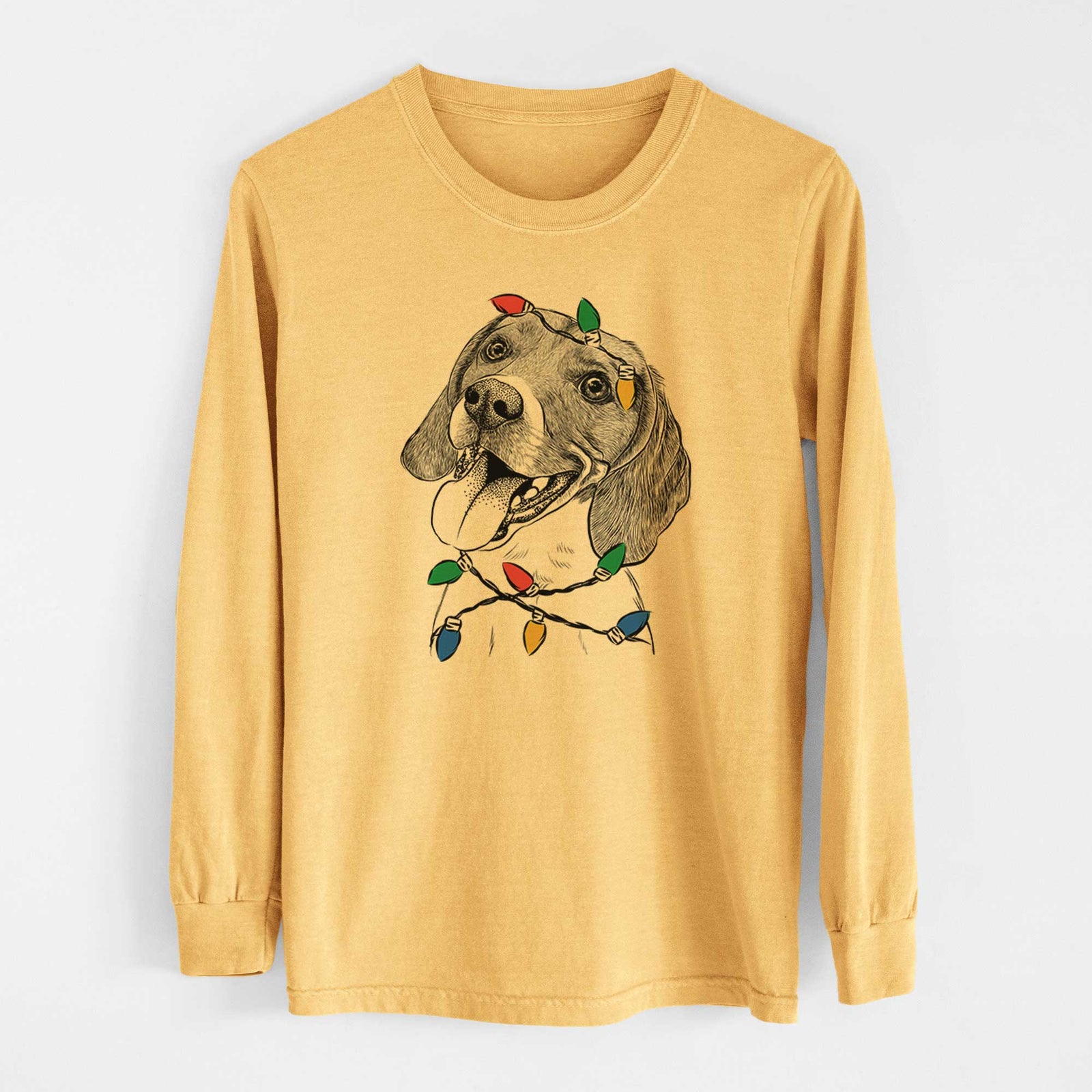 Christmas Lights Little Bandit the Beagle - Heavyweight 100% Cotton Long Sleeve