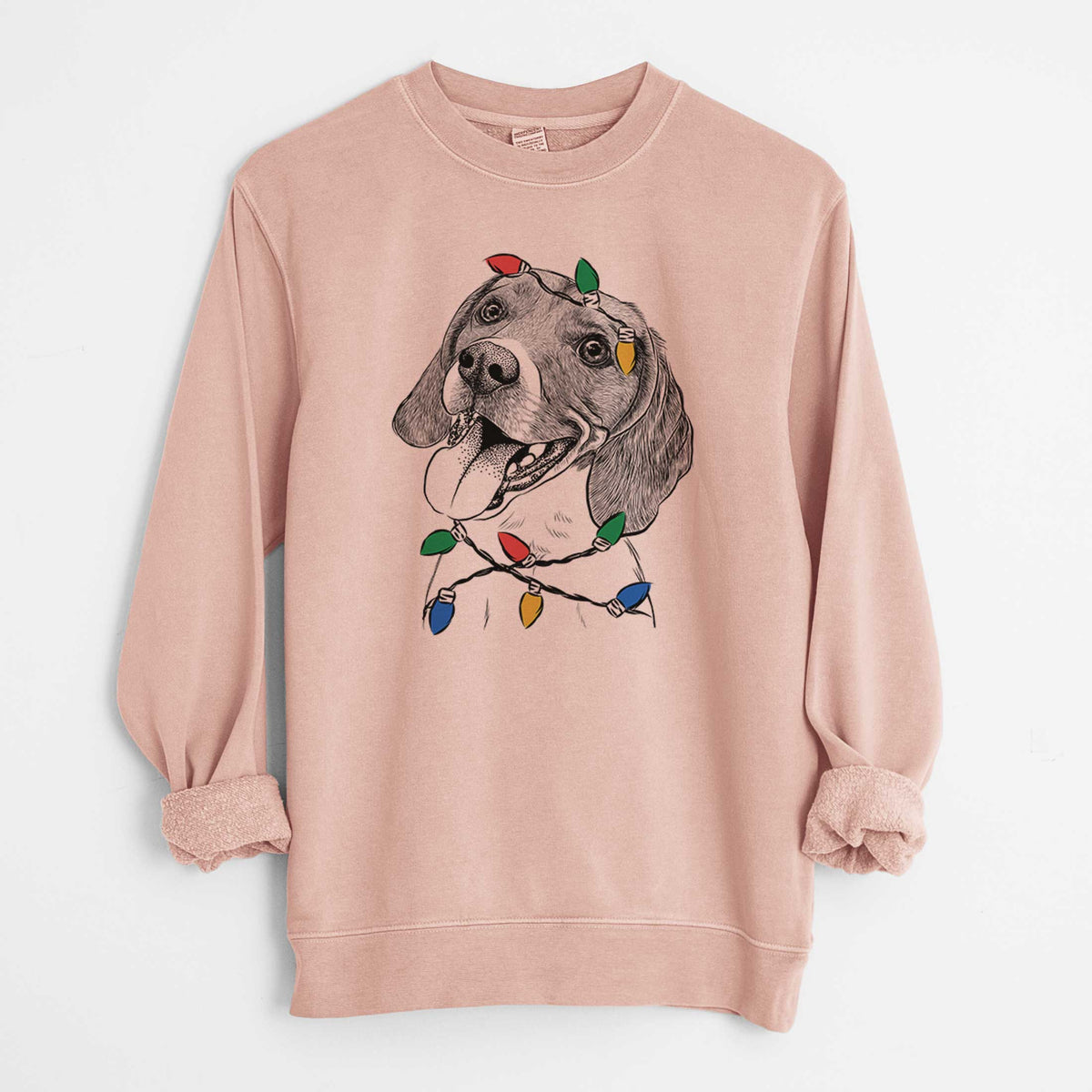 Christmas Lights Little Bandit the Beagle - Unisex Pigment Dyed Crew Sweatshirt