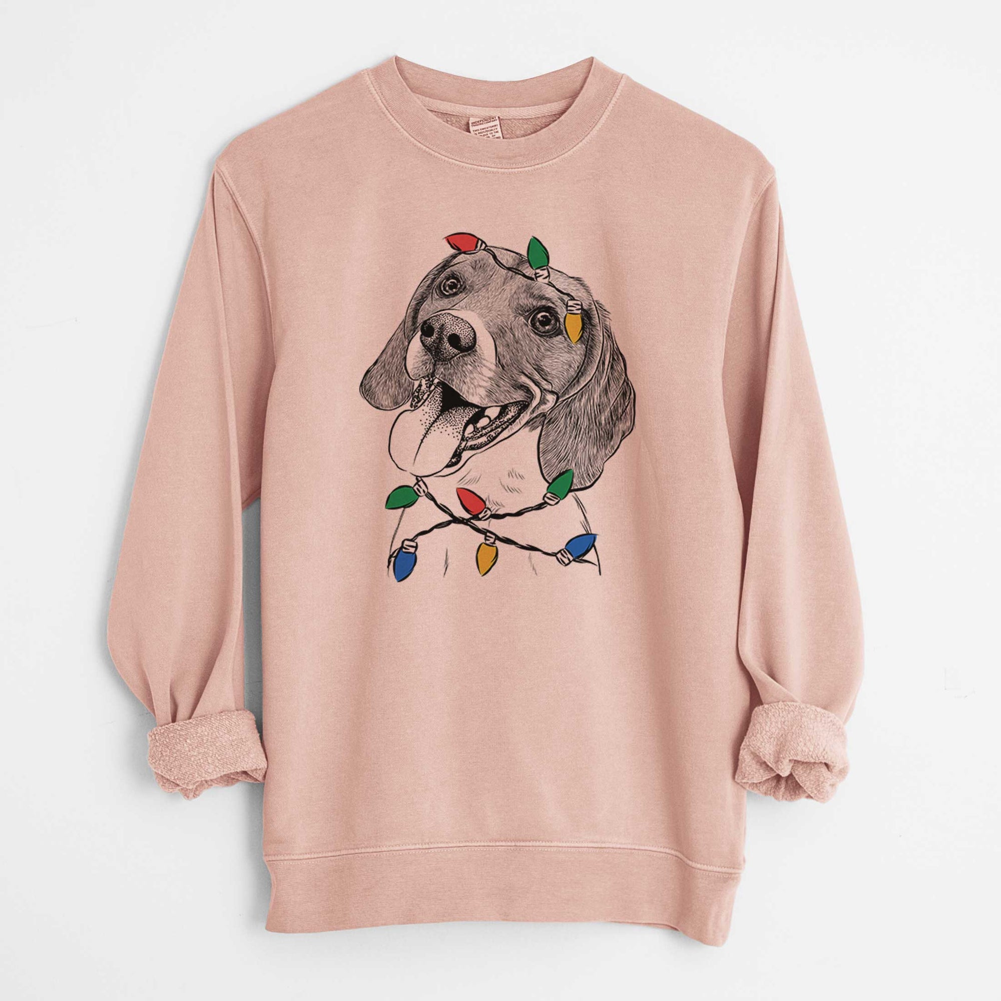 Christmas Lights Little Bandit the Beagle - Unisex Pigment Dyed Crew Sweatshirt