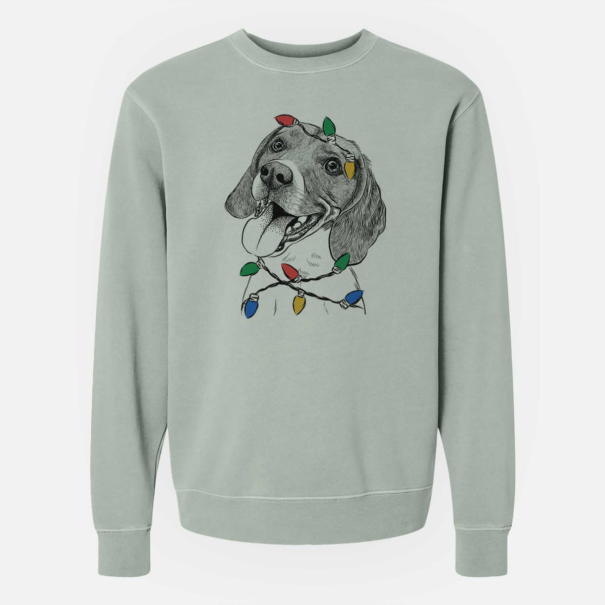 Christmas Lights Little Bandit the Beagle - Unisex Pigment Dyed Crew Sweatshirt
