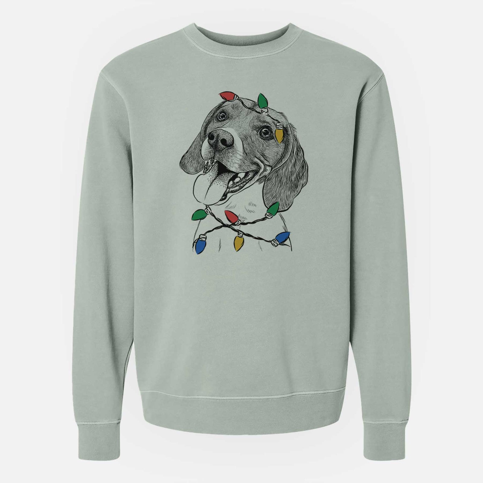 Christmas Lights Little Bandit the Beagle - Unisex Pigment Dyed Crew Sweatshirt